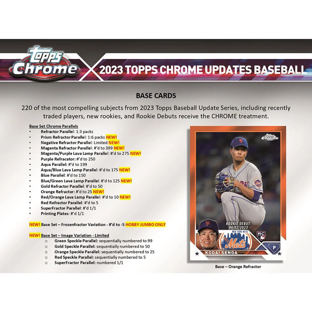 MLB 2023 Chrome Update Series Baseball Trading Card HOBBY JUMBO Box (3 Autographs!)
