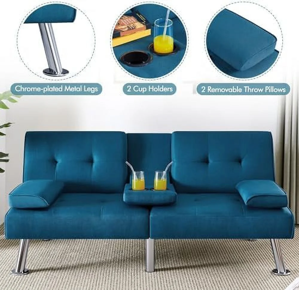 TQJKLFDY Convertible Sofa Bed Adjustable Couch Sleeper Modern Faux Leather Recliner Reversible Loveseat Folding Daybed Guest Bed  Removable Armrests  Cup Holders  3 Angles  772lb Capacity