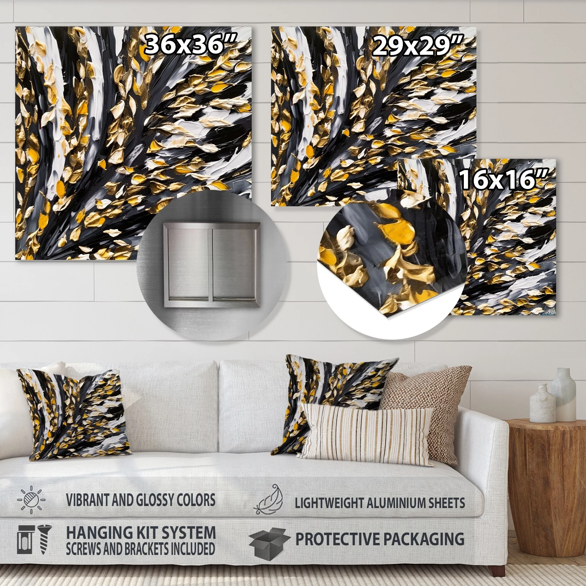 DESIGN ART Designart 'Golden Wave Reflections VII' Abstract Painting Metal Wall Art 36 in. wide x 36 in. high