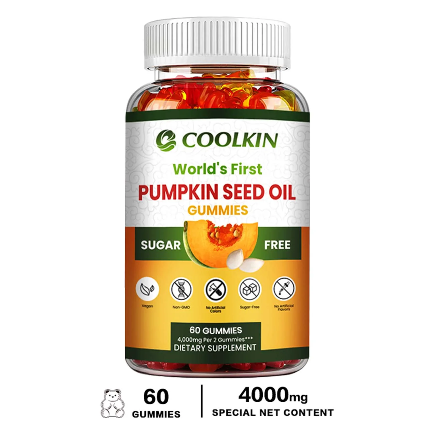 Coolkin PUMPKIN SEED OIL Gummies - Prostate,Urinary Tract Health,Hair Growth Promotion(30/60/100pcs)