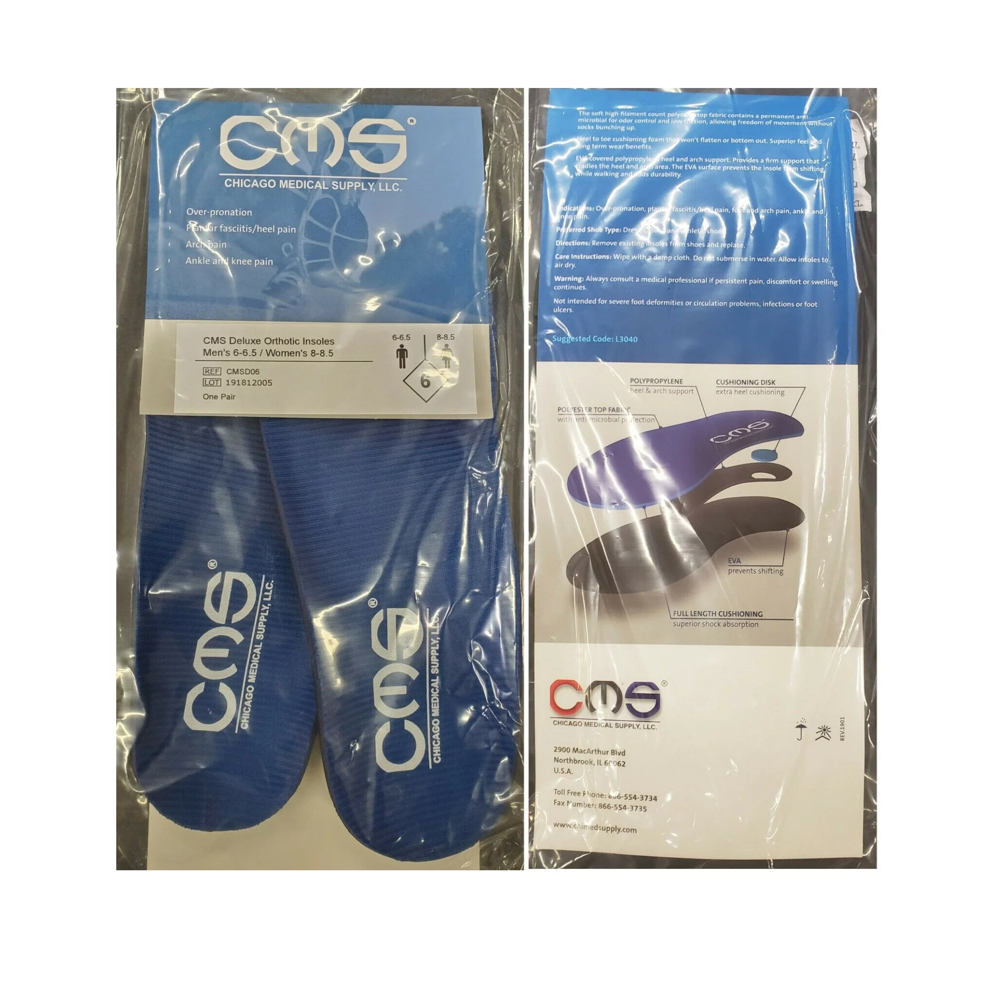 CMS Orthotic Arch Supports Shoe Insoles Full Length Firm M 6-6.5 / W 8-8.5 Professional EVA