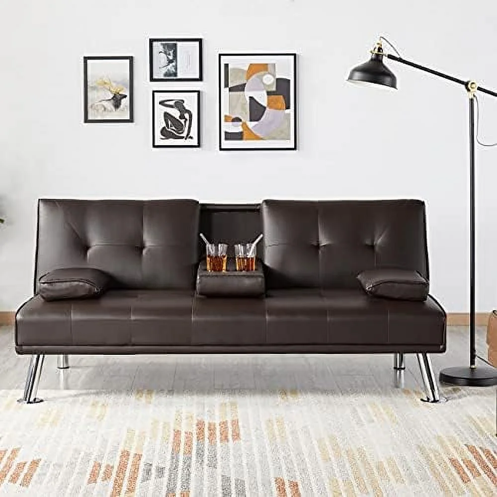 ZWNLKQG Convertible Sofa Bed Adjustable Couch Sleeper Modern Faux Leather Home Recliner Reversible Loveseat Folding Daybed Guest Bed  Removable Armrests  Cup Holders  3 Angles  772lb Capa