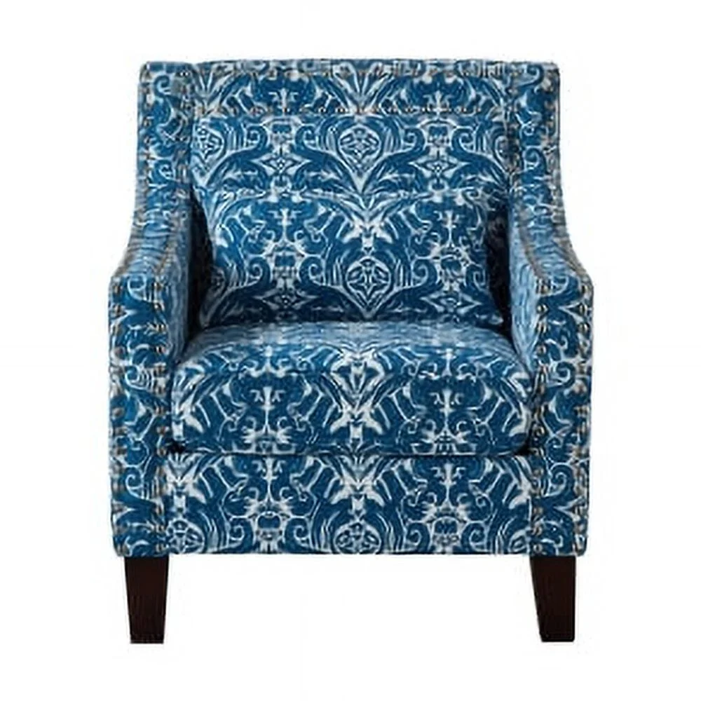 Mid-Century Printing Accent Chair, Polyester Fabric Upholstery Club Chair with Nails,Wood Frame Comfy Barrel Chair for Living Room