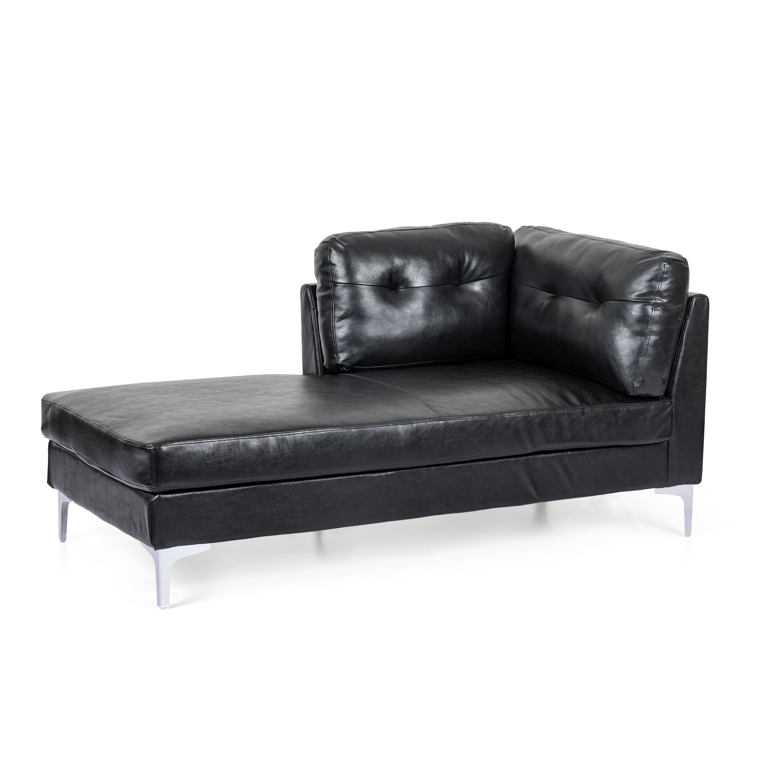 Noble House Adena Indoor Tufted Faux Leather Chaise Lounge, Cognac Midnight Black