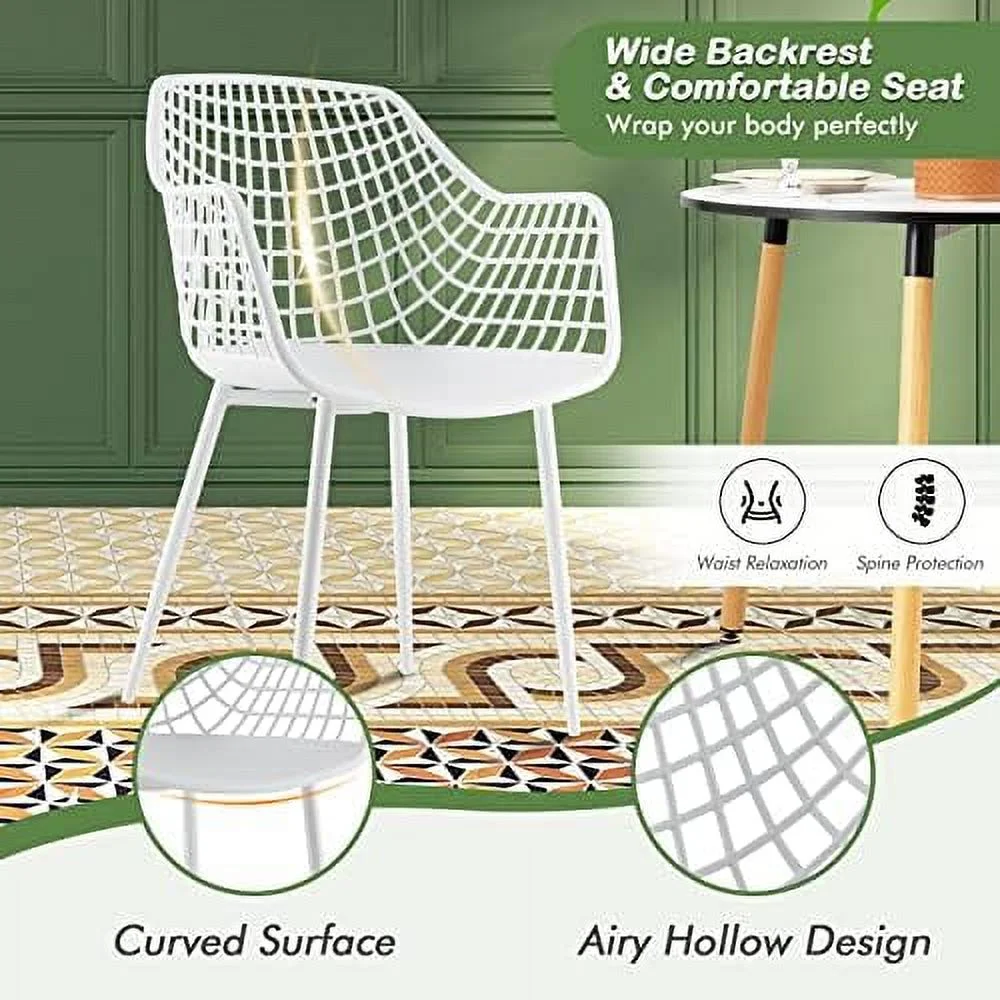 TJUNBOLIFE Modern Dining Chairs Set of 4 - White Arm Chair with 15" High Backrest  Powder-Coated Metal Legs  Anti-Slip Foot Pads  Max Load 265 lbs  Kitchen Dining Room