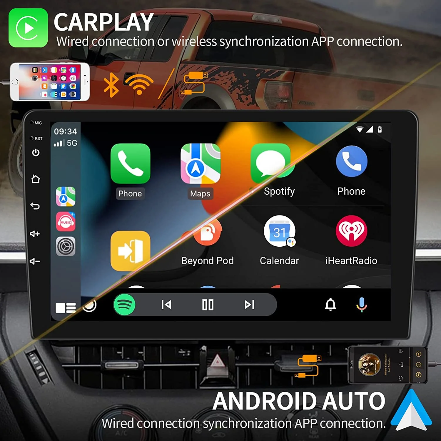 1G+32G Double Din Android 13 Car Stereo with Wireless Carplay Android Auto, 10.1 Inch Touch Screen Car Radio with HiFi/BT/GPS Navigation Support Fastboot Backup Camera WiFi Connection