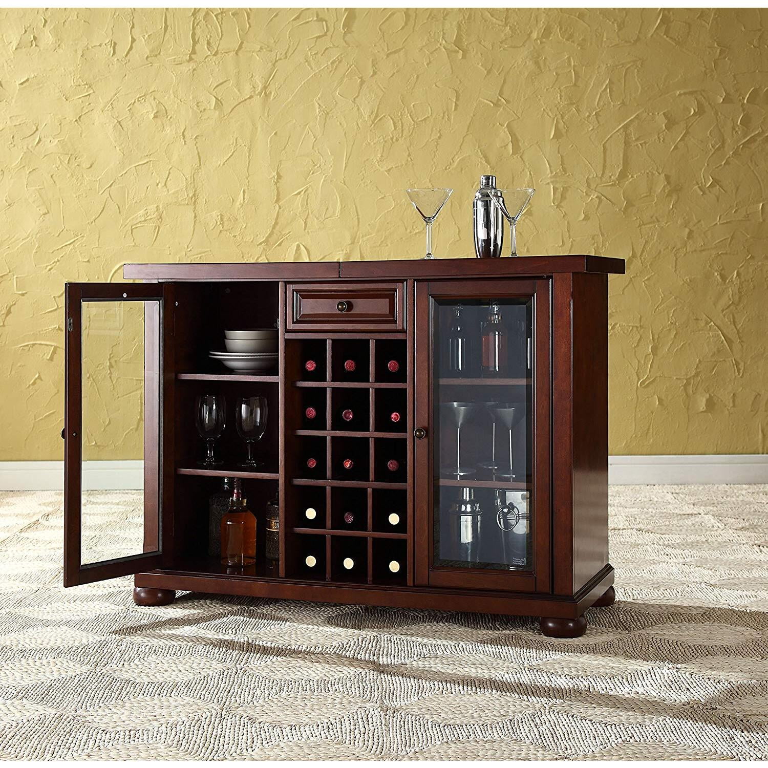 HomeStock Artistic Accomplishment Sliding Top Bar Cabinet Mahogany