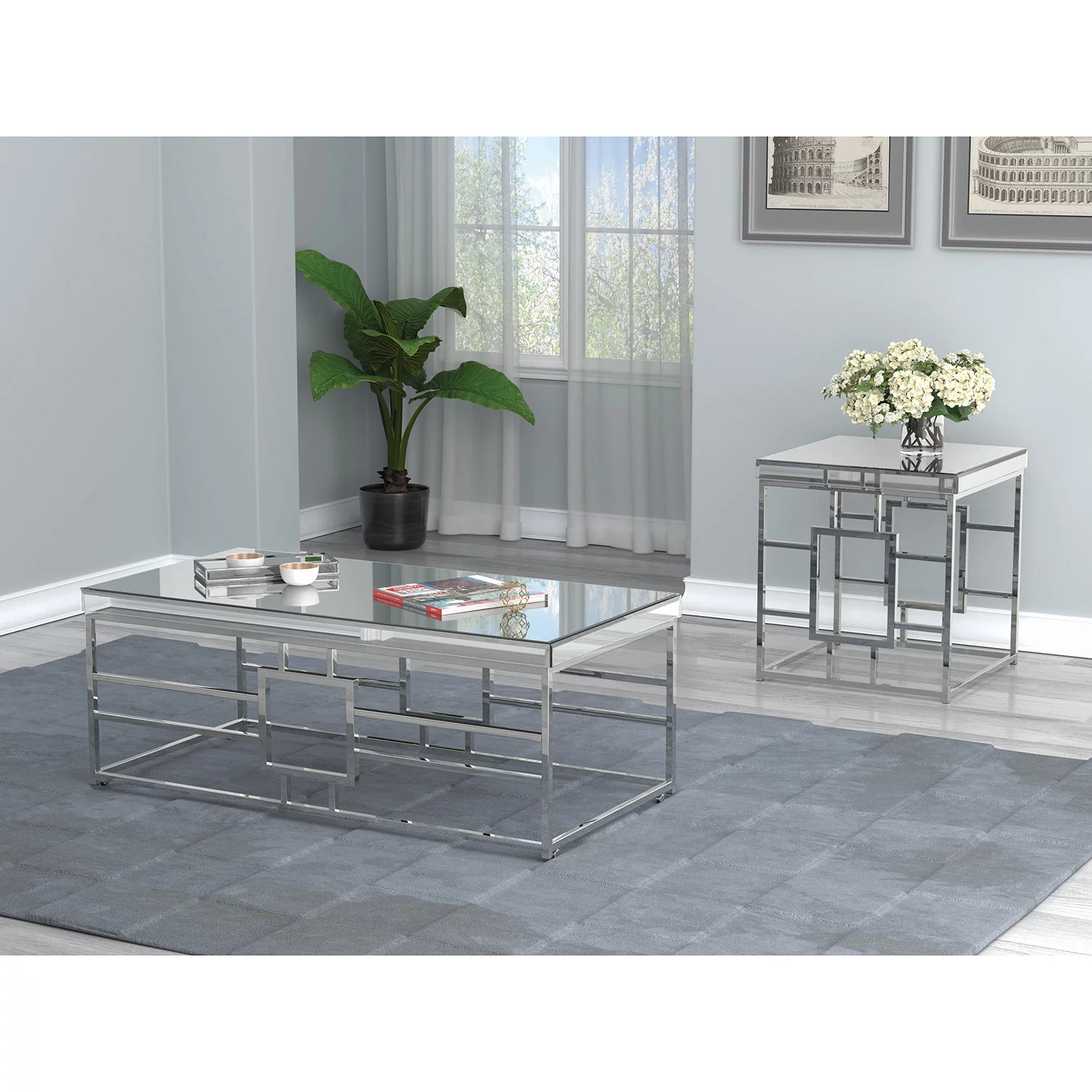 Geometric Frame Rectangular Coffee Table Chrome