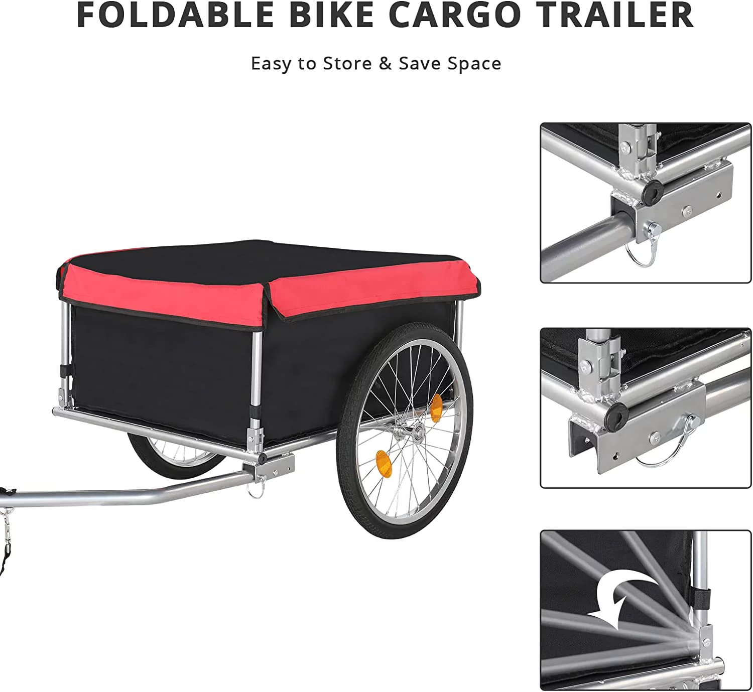 Bike Cargo Trailer, Foldable Bicycle Cart Bike Wagon Trailer w/Universal Bike Hitch & 20