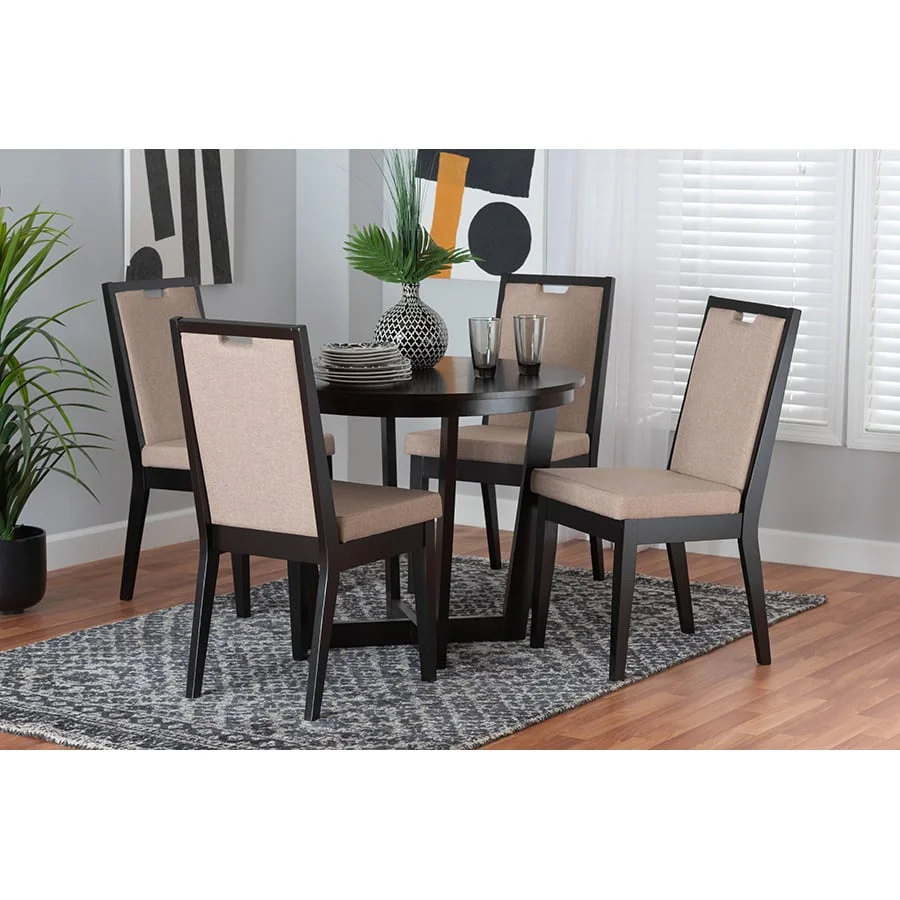Baxton Studio Ana Modern Beige Fabric and Dark Brown Finished Wood 5-Piece Dining Set