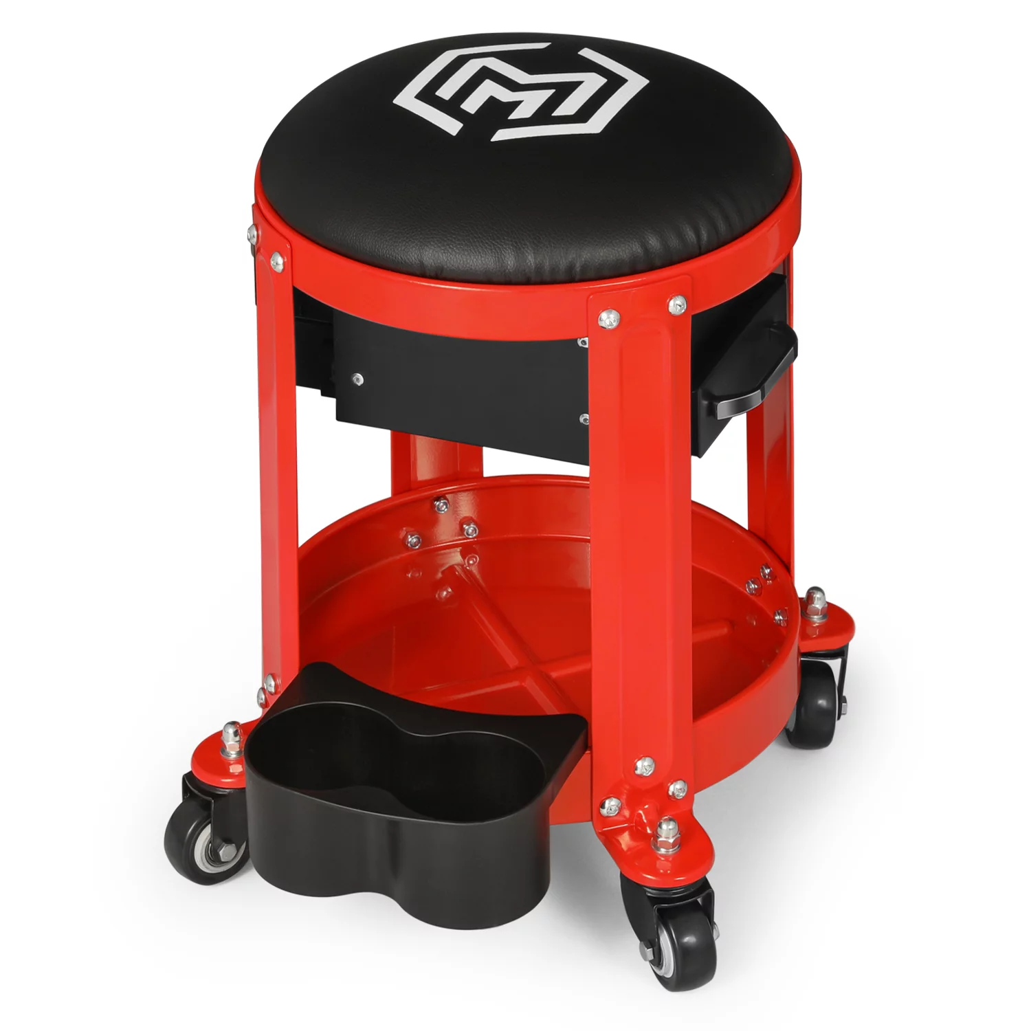 Magshion Round Mechanics Roller Seat Creeper Stool With Padded Cushion, Tool Storage Drawer and Tray, 300lbs Weight Capacity, Red