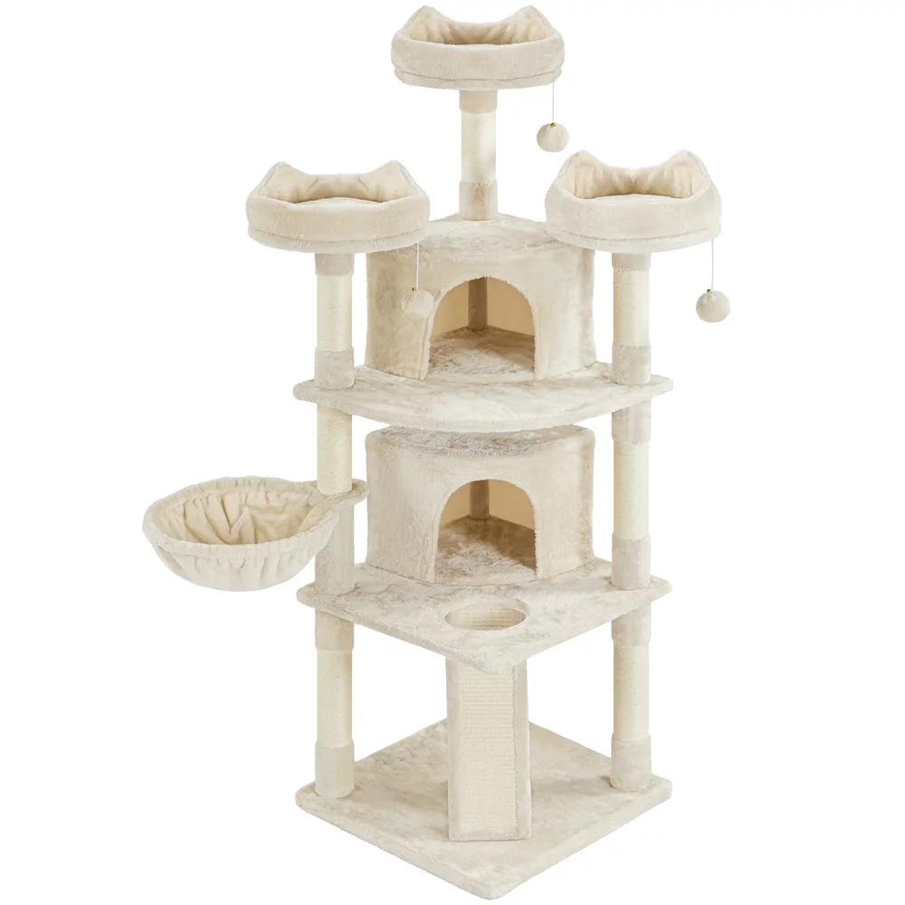 Easyfashion 68.5in Multi-Level Cat Tree Caves Condos, Beige