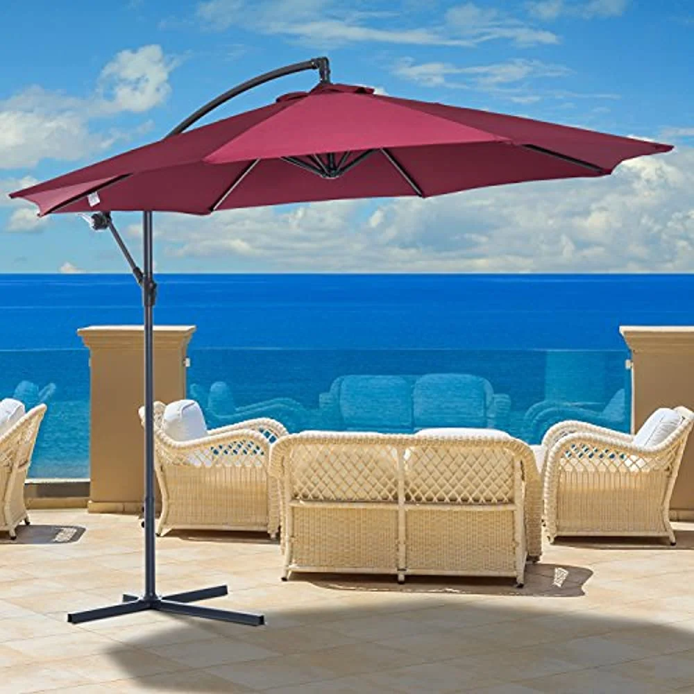 Outsunny 10 Cantilever Hanging Tilt Offset Patio Umbrella with UV Water Fighting Material and a Sturdy Stand Red
