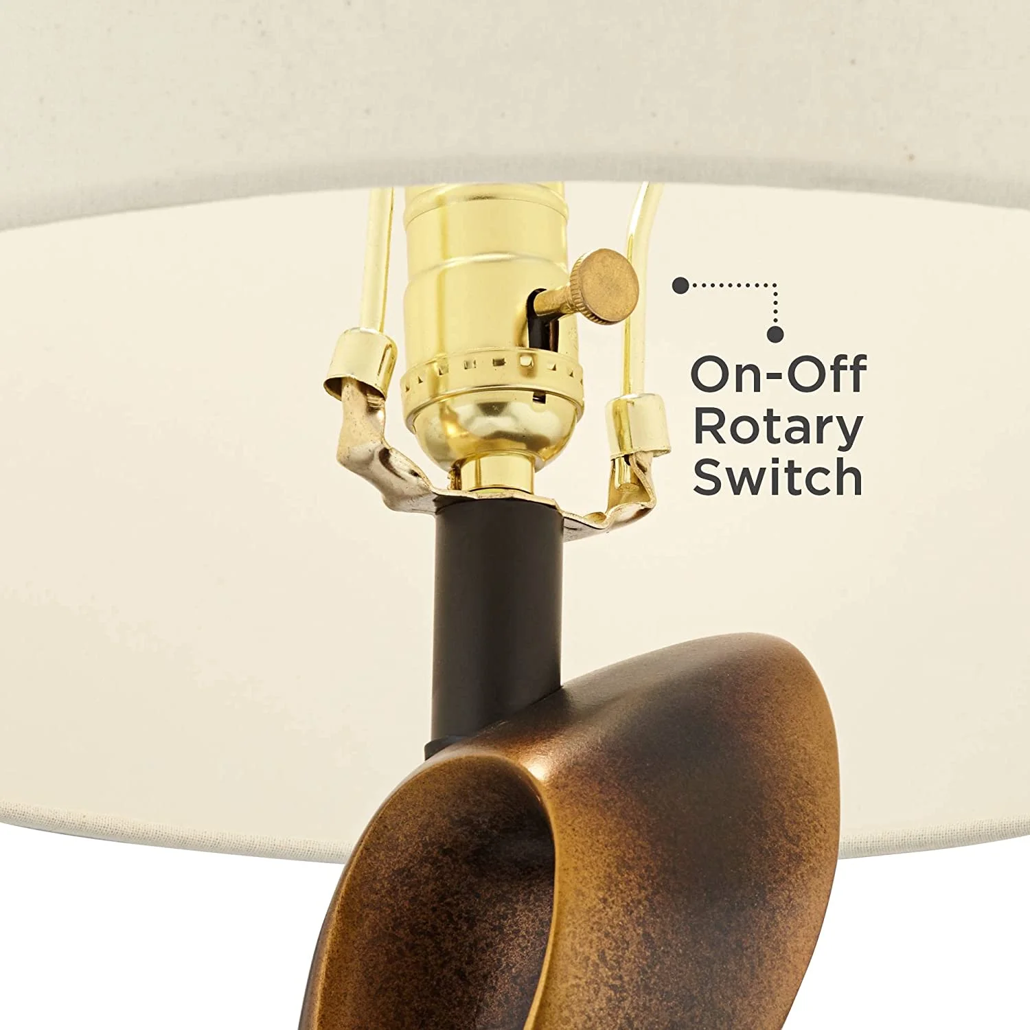 MQLIFEBOOM Open Infinity 30" Tall Large Mid Century Modern End Table Lamp Dark Gold Finish Single Fabric White Shade Living Room Bedroom Bedside Nightstand House Office Home Reading