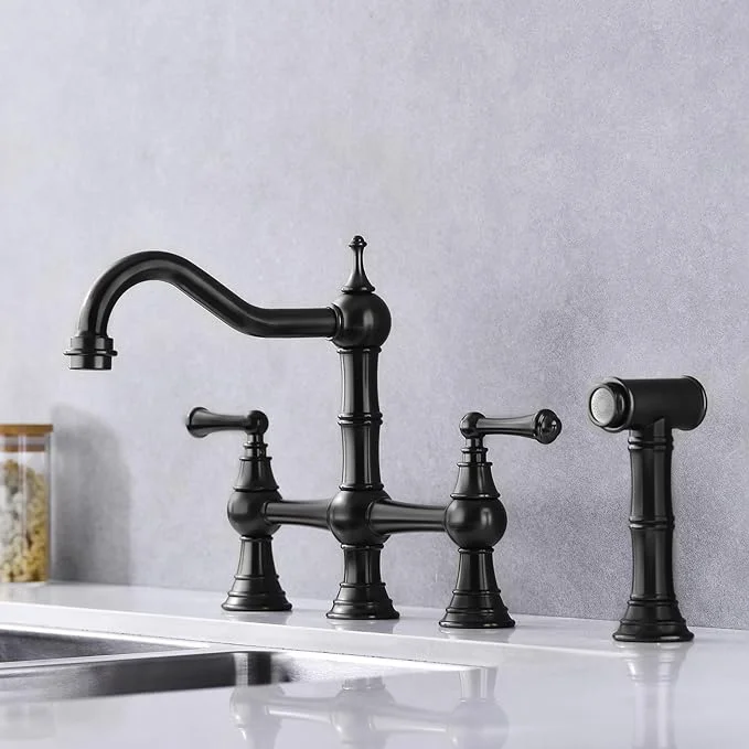 MAICOSY Bridge Dual Handles Kitchen Faucet with Pull-Out Side Spray in