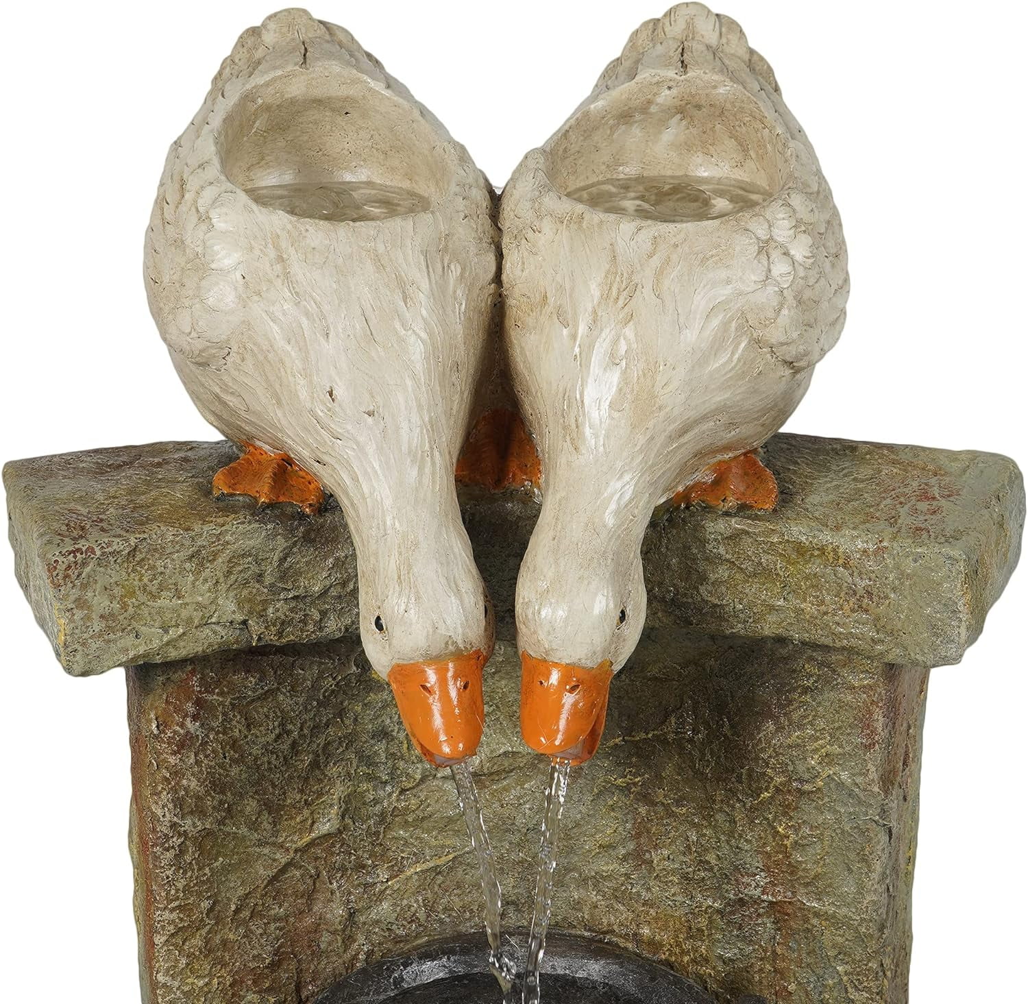 Resin s Outdoor Fountain With LED Light, 3 Tiered Waterfall Fountain Sculpture For Garden Patio Court Backyard Decking 28 Inch, Gray/White