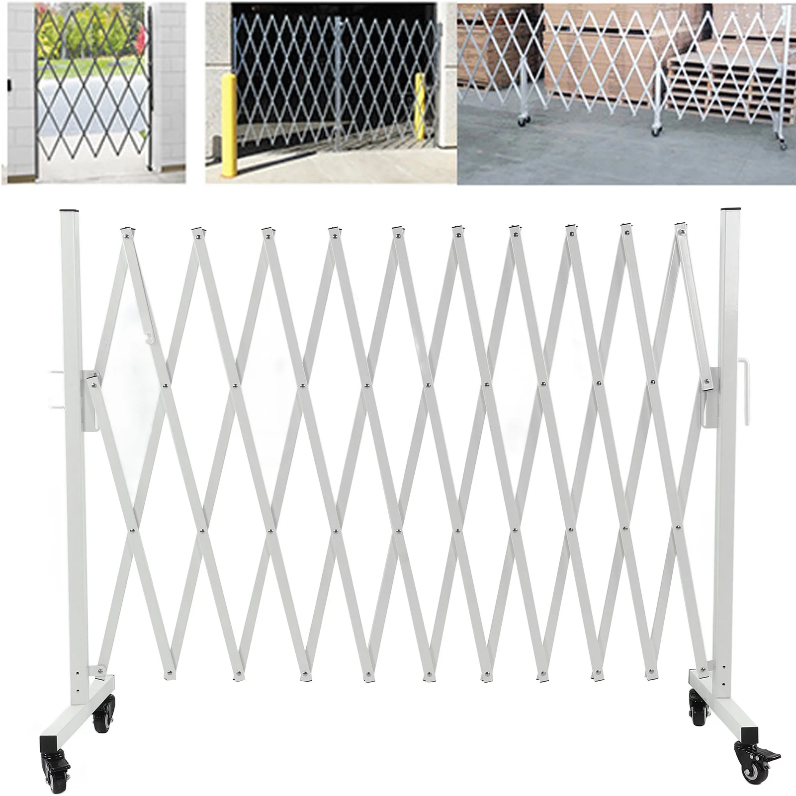 Goldmeet Metal Expandable Barricade Gate Folding Mobile Safety Barrier Driveway Security Flexible Retractable Fence 130in