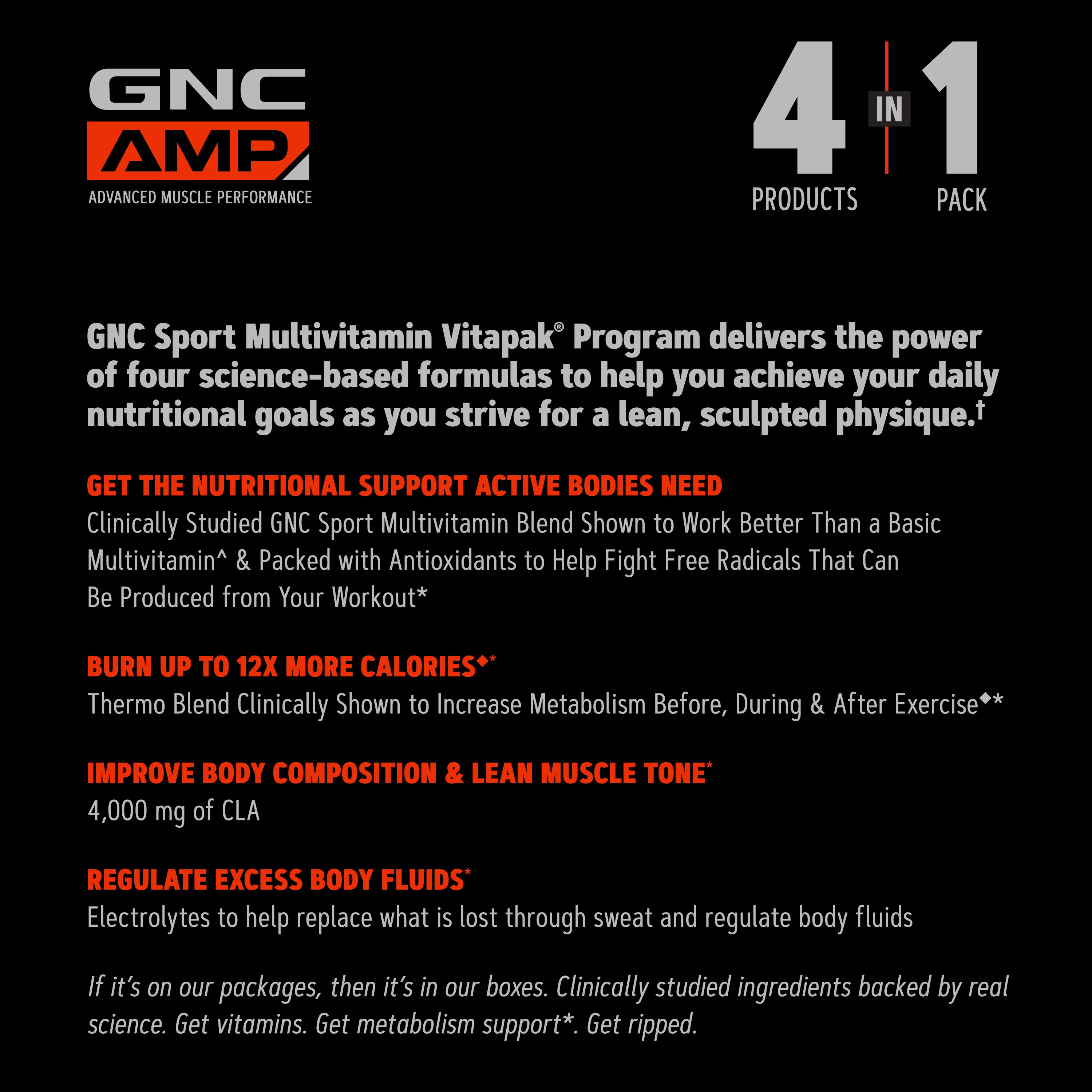 GNC AMP™ Ripped Vitapak® Program, 14 Daily Vitapaks, Multivitamin Plus Energy & Calorie Burning Support