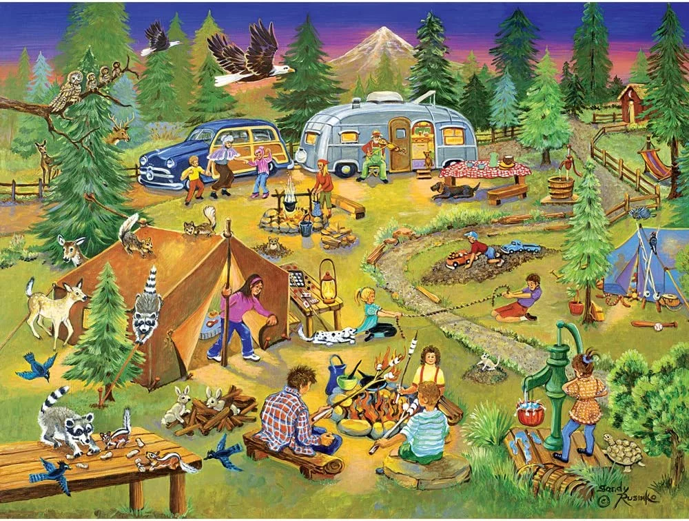 Bits and Pieces - 500 Piece Jigsaw Puzzle for Adults - Camping with Grandma and Gramps by Artist Sandy Rusinko - Measures 18