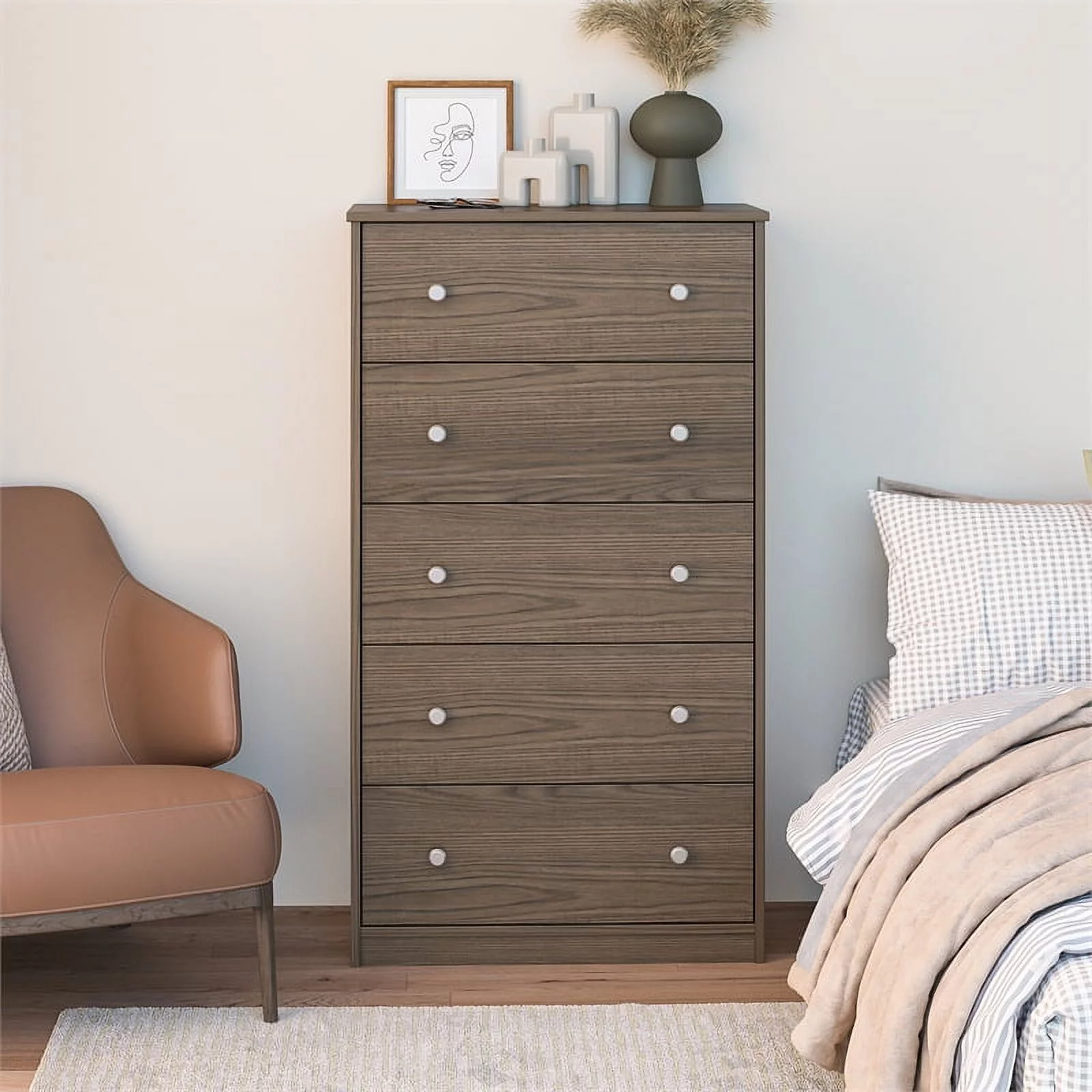 Home Square 3-Piece Set with Dresser and Nightstand and 5 Drawer Dresser