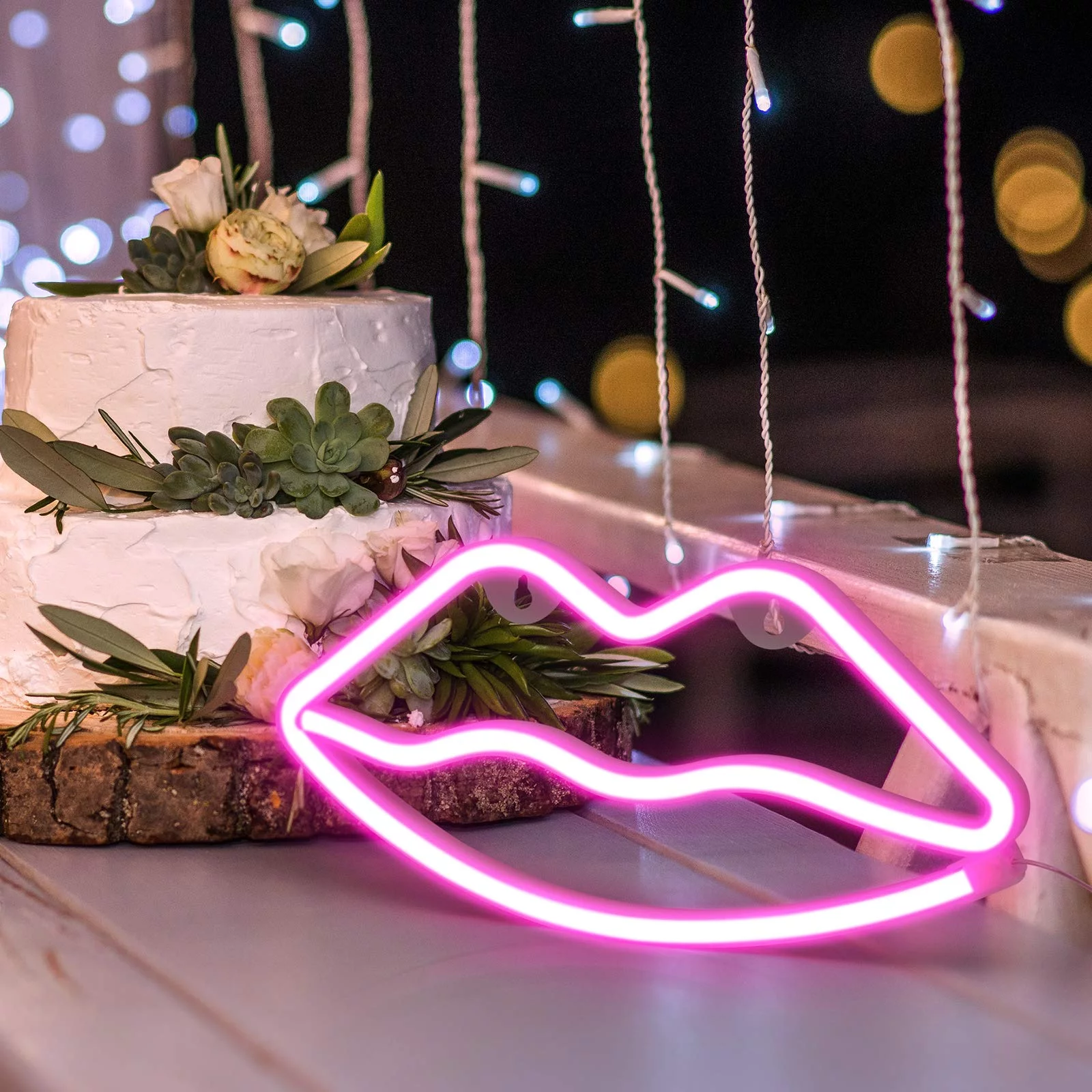 Pink Lips Neon Lights, Neon Sign Girl's Wall , 3 AA Battery/USB