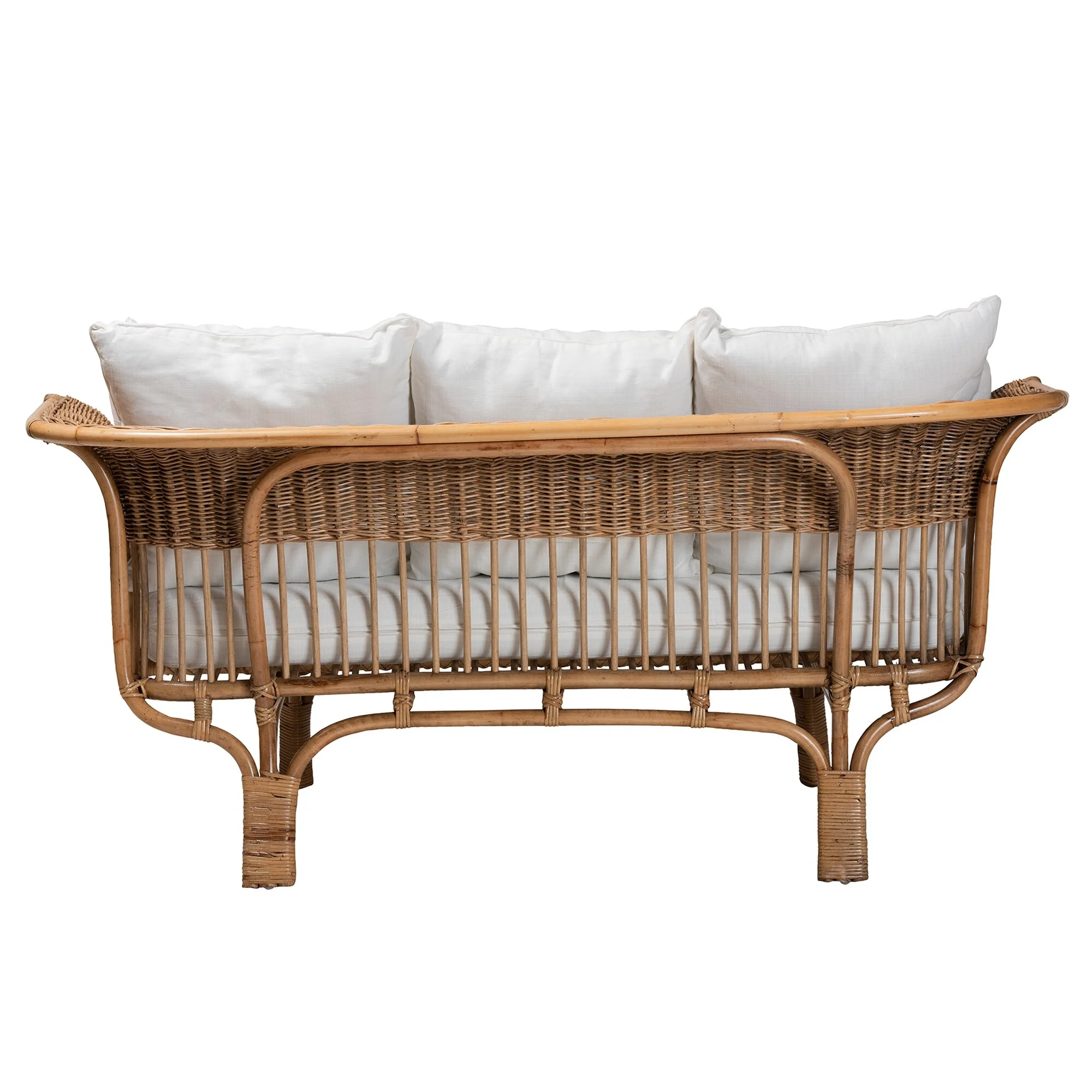 bali & pari Edana Modern Bohemian Natural Rattan Sofa With Cushion