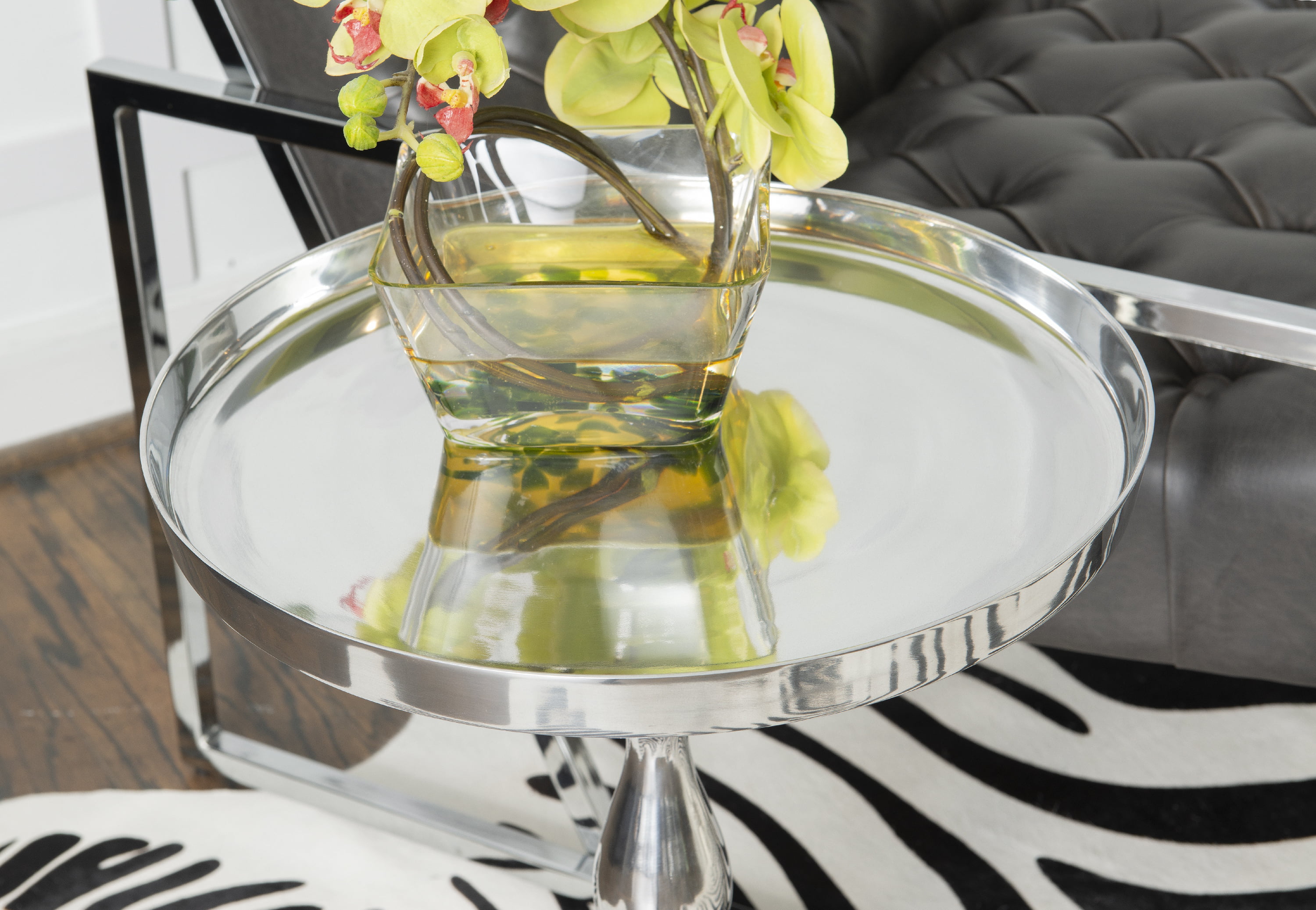 Wiggins Round Metal Pedestal Accent Side Table, Silver