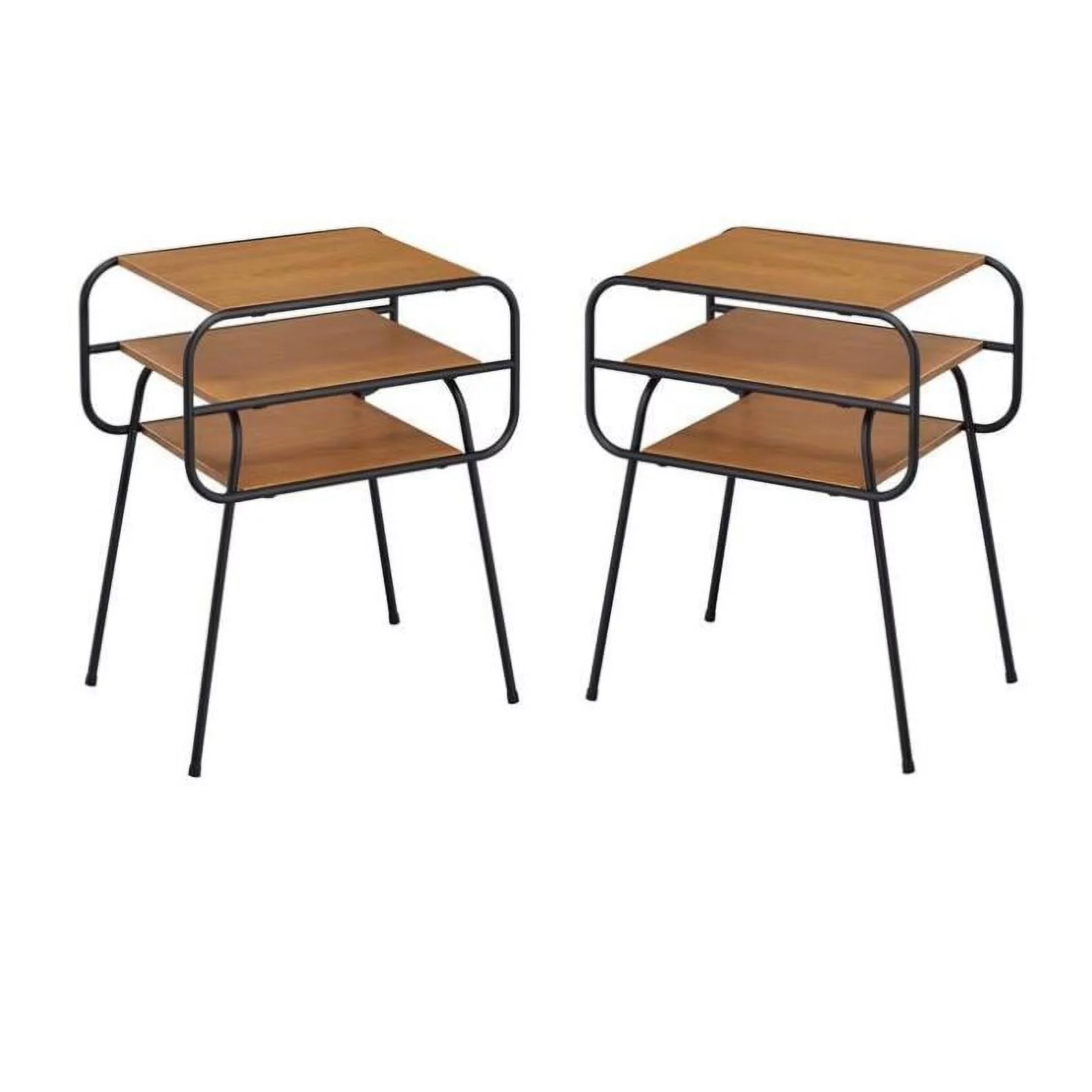 Home Square 2-Piece Furniture Side Table Set in Oak and Black