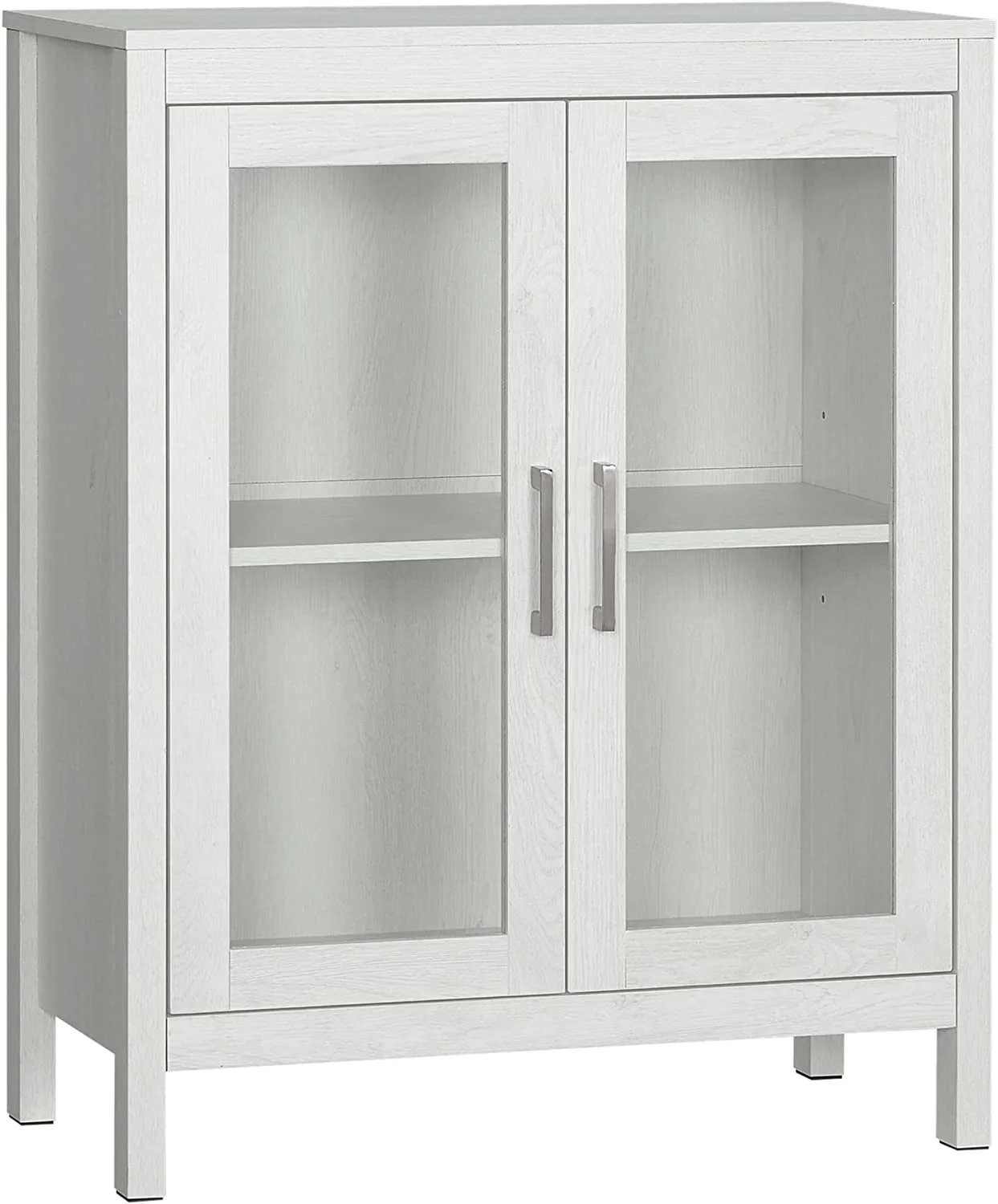 Modern Bathroom Floor Cabinet, Wooden Bathroom Cabinet With Double Glass Doors And Adjustable Shelves, Freestanding Storage Cabinet For Bathroom, White