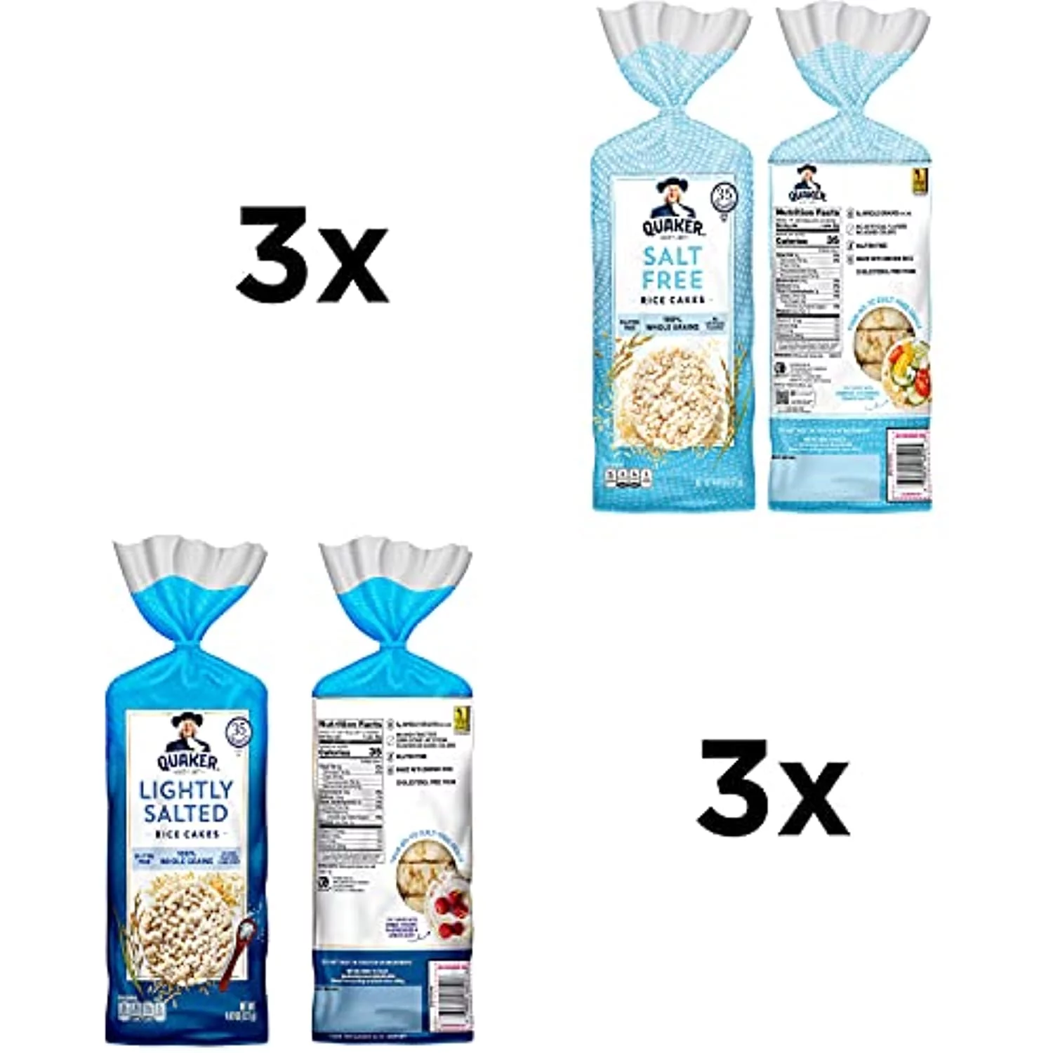 Quaker Large Rice Cakes, Gluten Free, Lightly Salted + Salt Free Variety Pack, 6 Count
