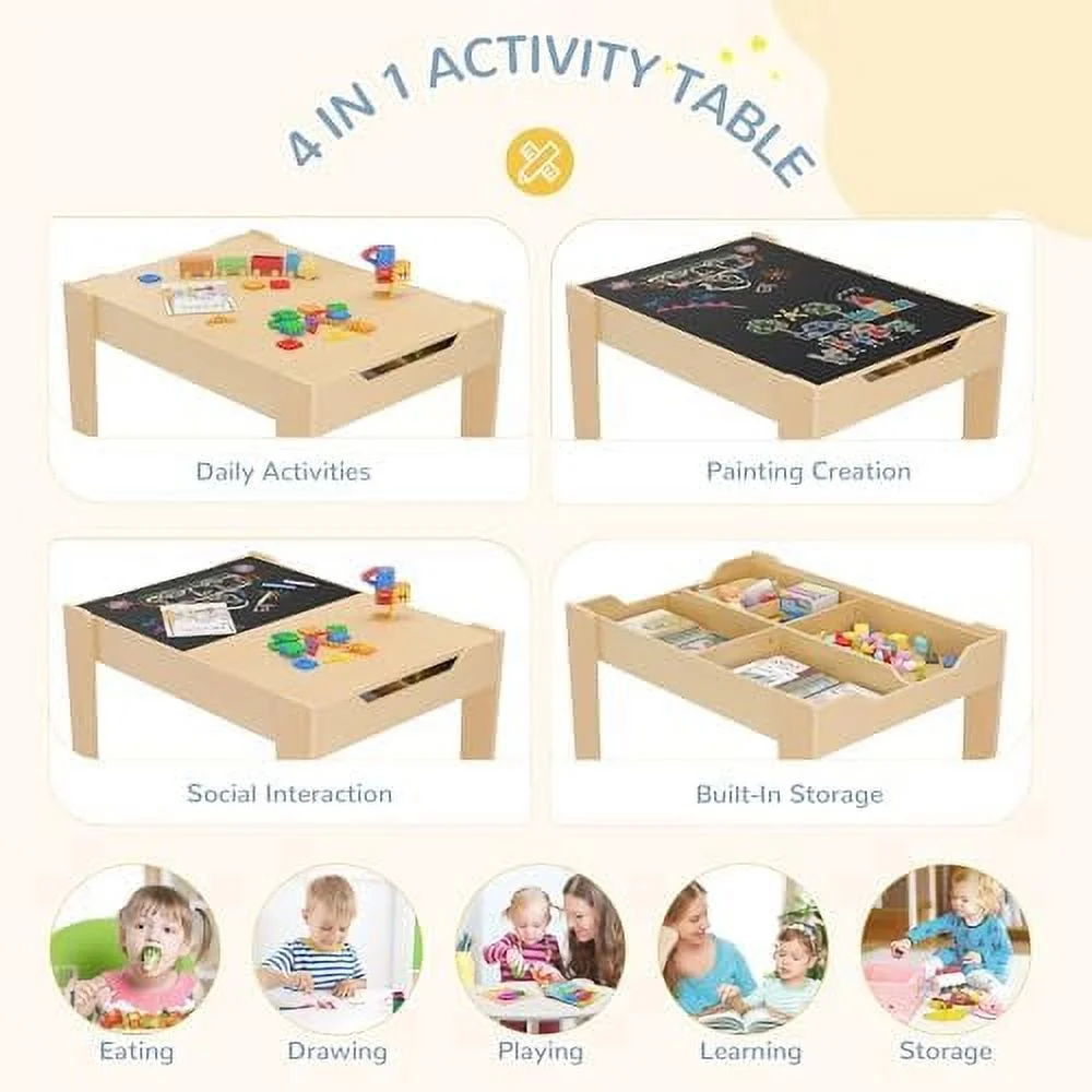ZFGSUIJN 4 in 1  Table and 2 Chair Set  Table and Chairs for Toddlers 2-4 with 2 Reversible Blackboard  Children Table with  for Activity/Play/Art/Read/Craft  Gray/White