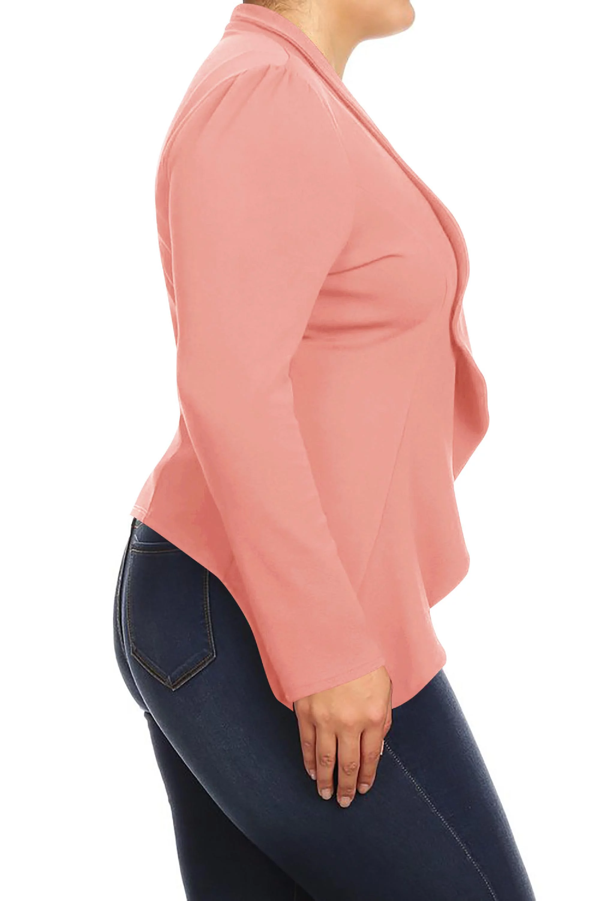 Women's Plus Size Casual Long Sleeves Open Front Solid Office Work Wear Blazer Jacket