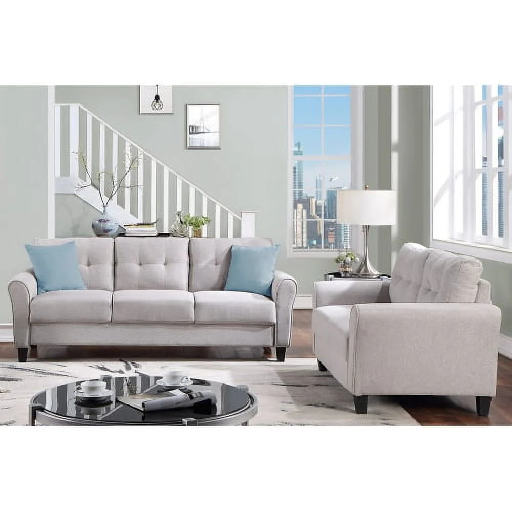 JHOOTUUO 57.5” Modern Living Room Loveseat Linen Upholstered Couch  for Home or Office  Light Grey (2-Seat Old Sku WF288518AAR)