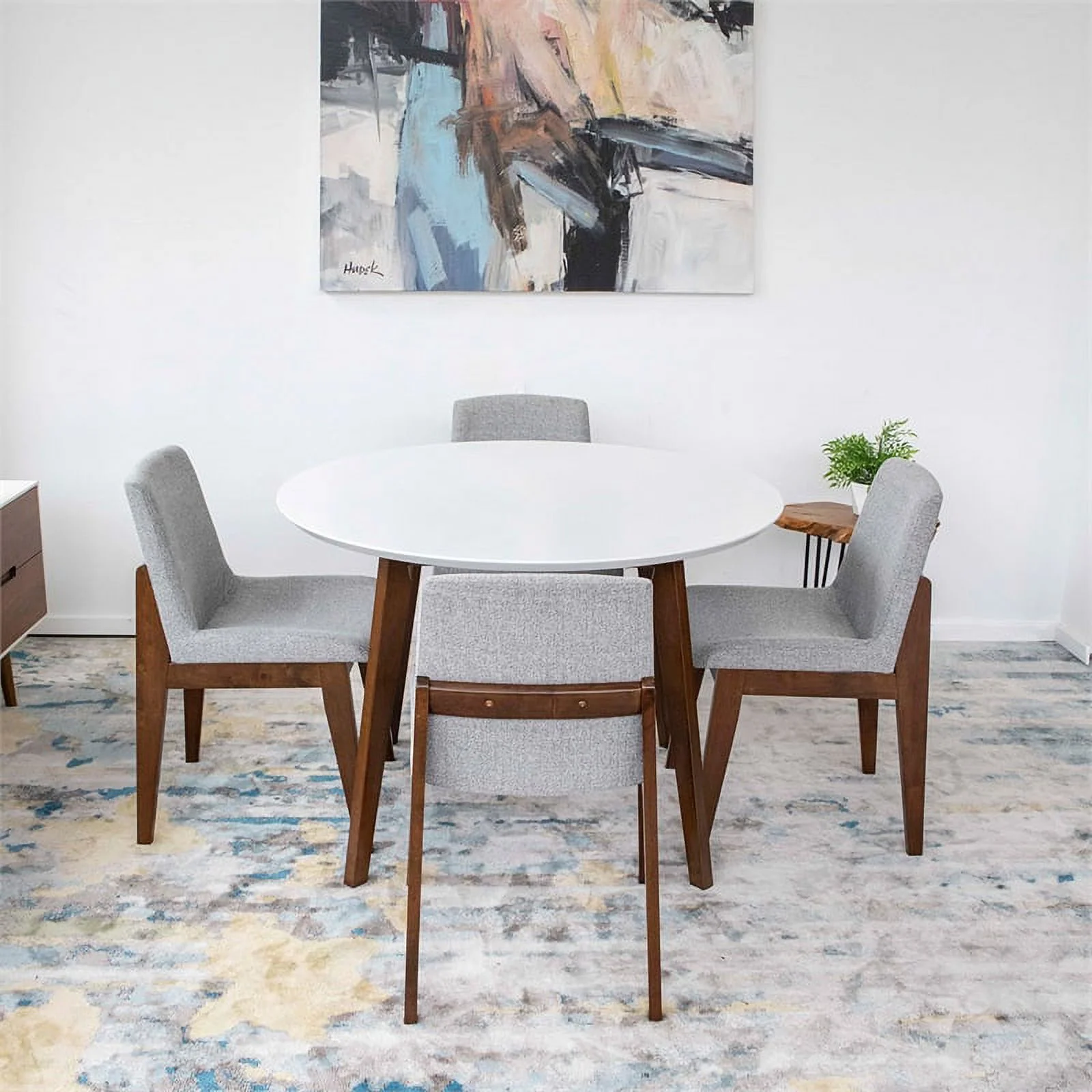 Corbin Modern Solid Wood Walnut Dining Room & Kitchen Table and Chair Set of 4