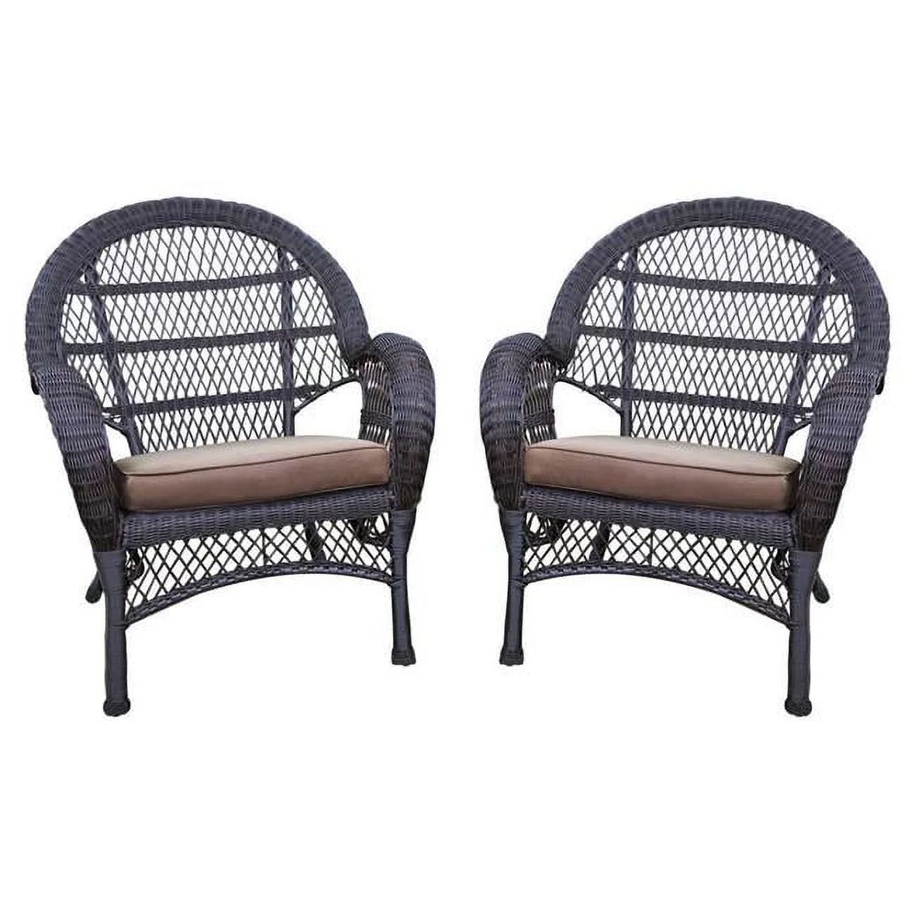W00208-C-4-FS007-CS Espresso Wicker Chair with Brown Cushion - Set of 4