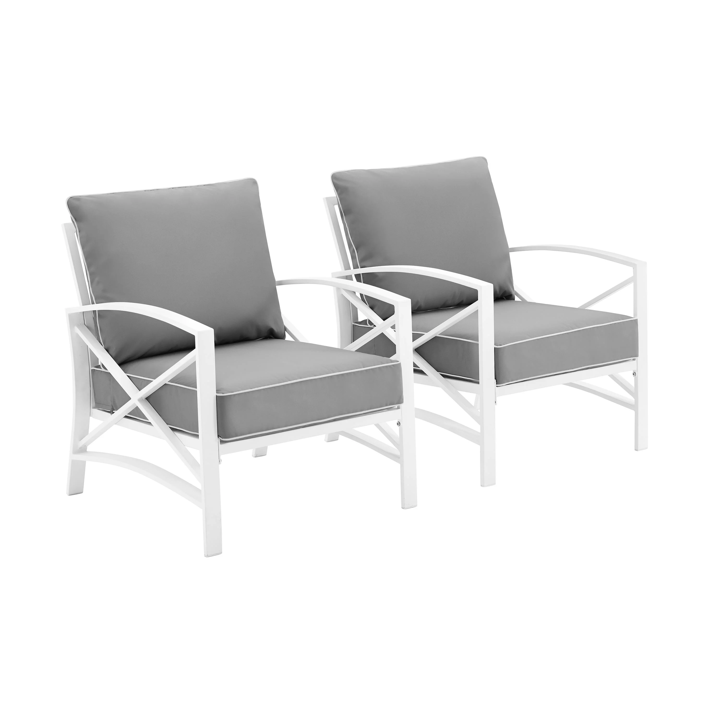 Crosley Kaplan Patio Arm Chair in Gray and White (Set of 2)