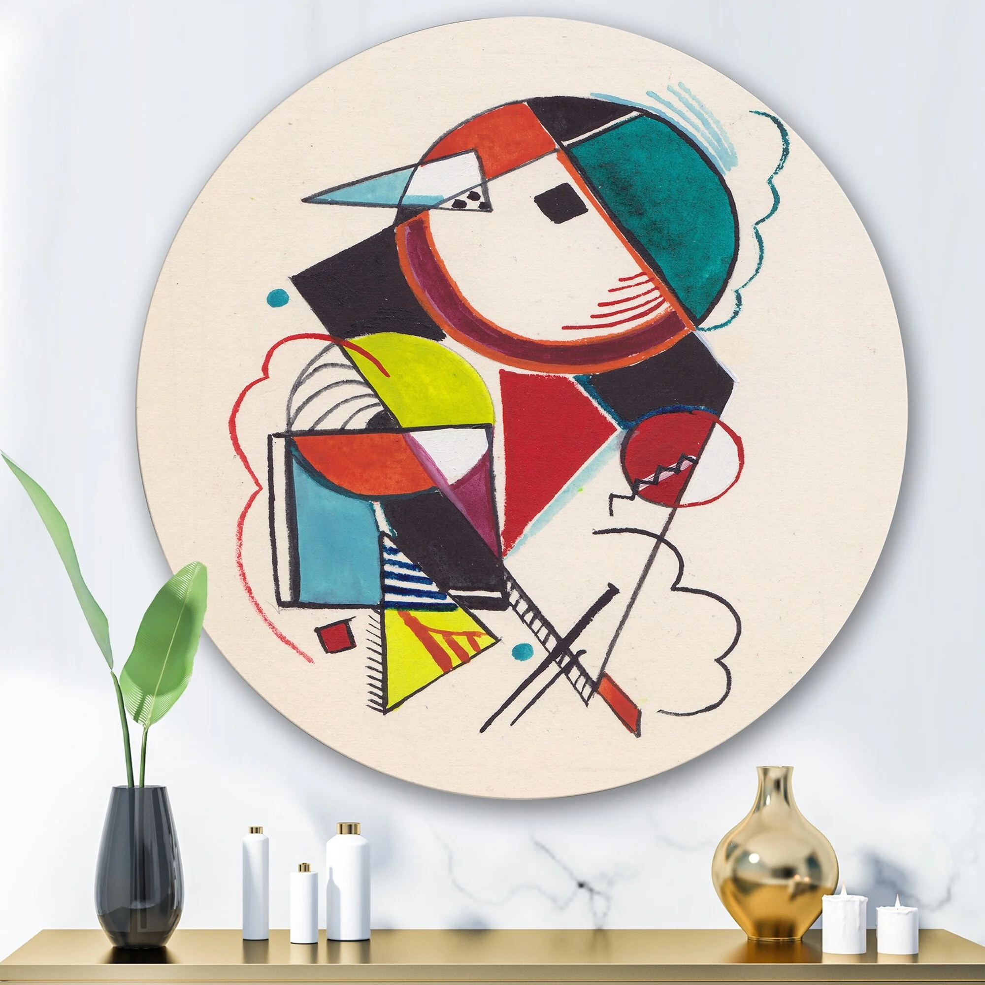 DESIGN ART Designart 'Colored Geometric Abstract Compositions II' Modern Metal Circle Wall Art 36x36 - Disc of 36 Inch