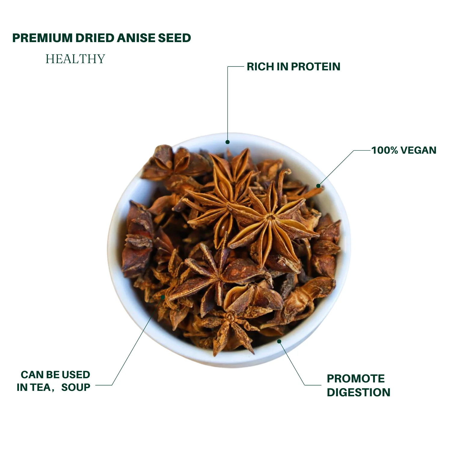Royal Seafood USA Premium Dried Anise Seed, Dried spice way star Anise, Whole Star Anise, 4oz/bag, Bajiao