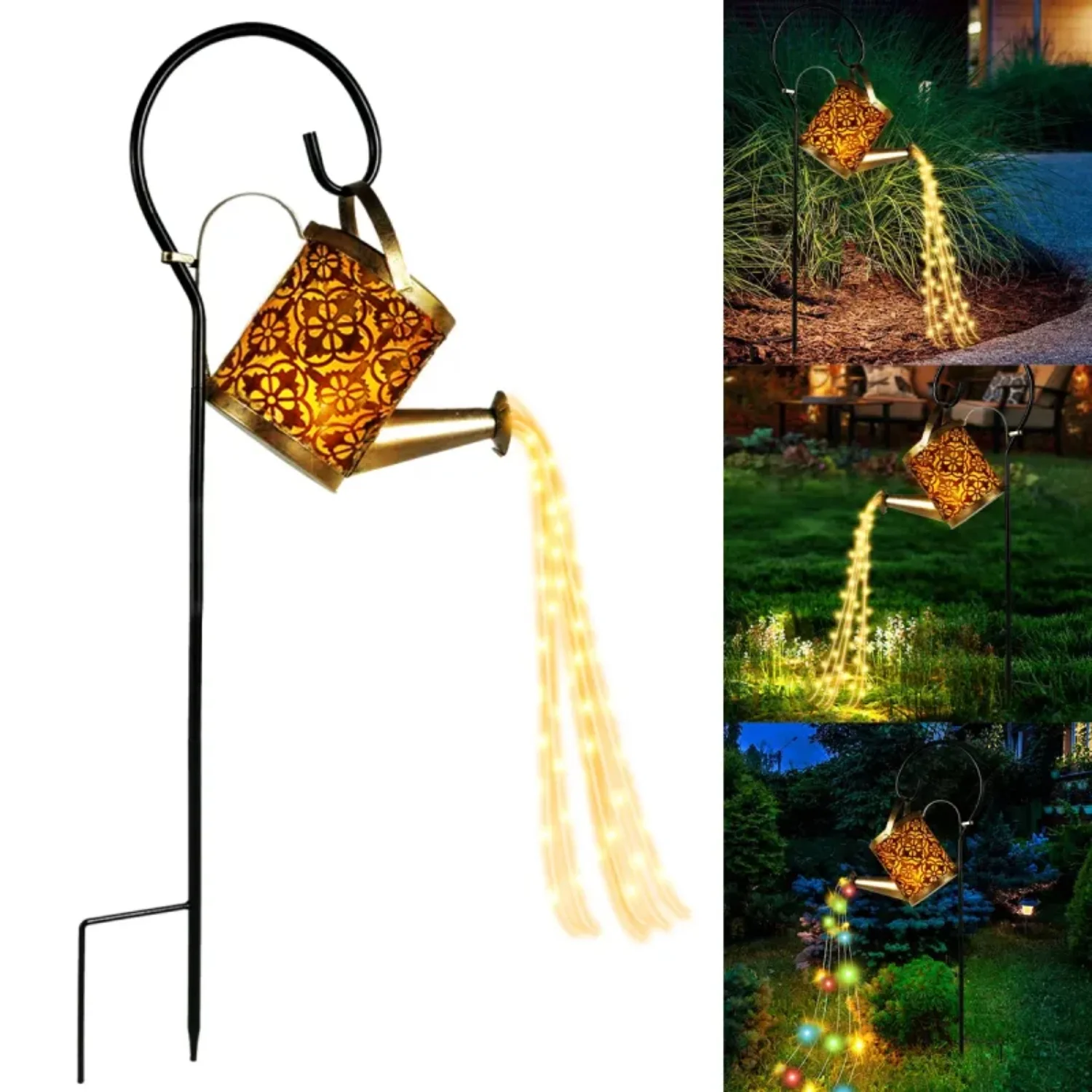 Vintage Retro Solar Powered Watering Can Lanterns with 36 LED String Lights - Waterproof Metal Kettle Hanging Solar Lanterns for Outdoor Decoration