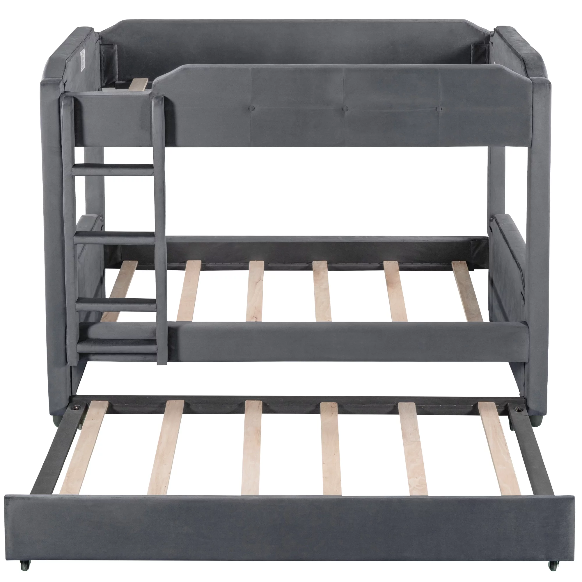 EUROCO Twin over Twin Upholstered Bunk Bed with Trundle, Gray