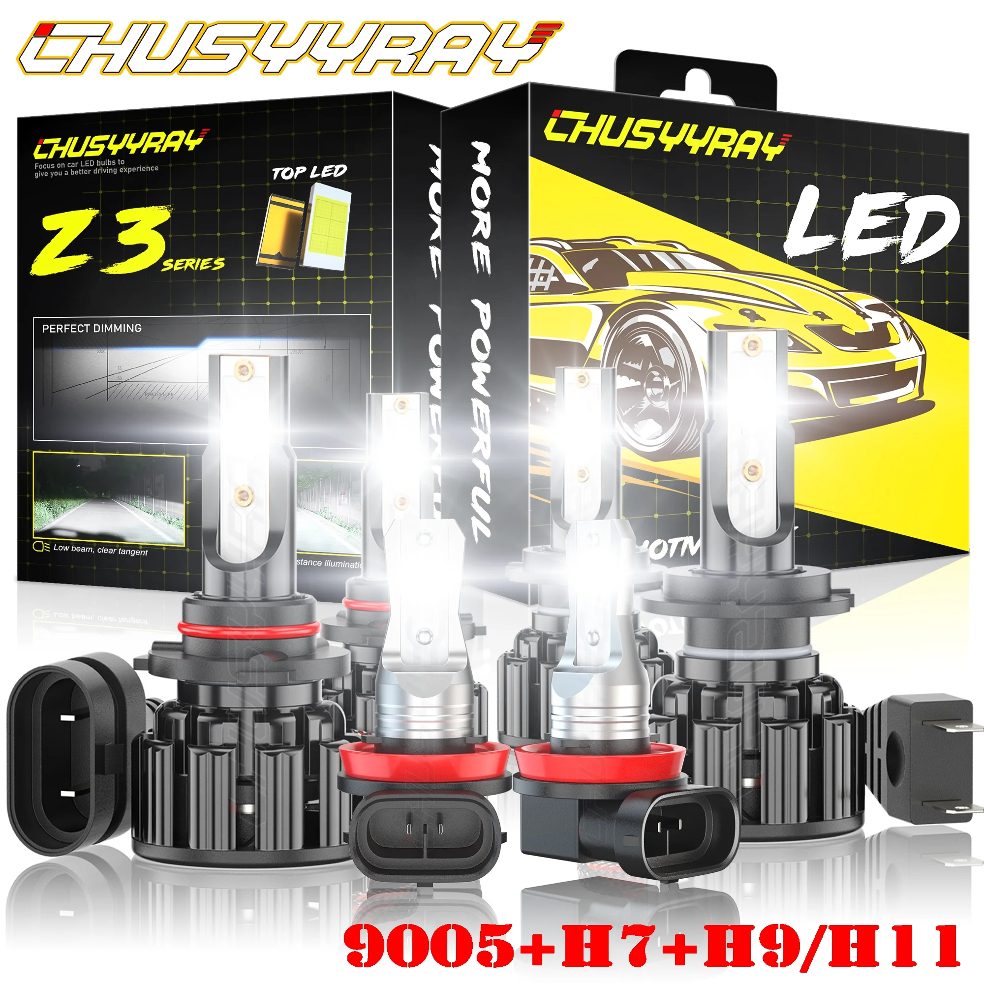 For Kia Forte 2017 2018 - CHUSYYRAY 9005 H7 LED Headlight Hi/Lo + H9/H11 Fog Light Bulbs Kit