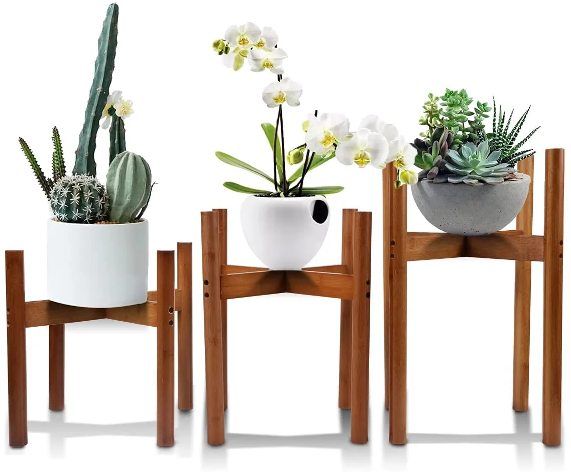 Magshion Mid-Century Bamboo Wood Plant Stand Pot Holder Flower Pot Stand Fit Up 12.5in Planter(Pot Not Included)