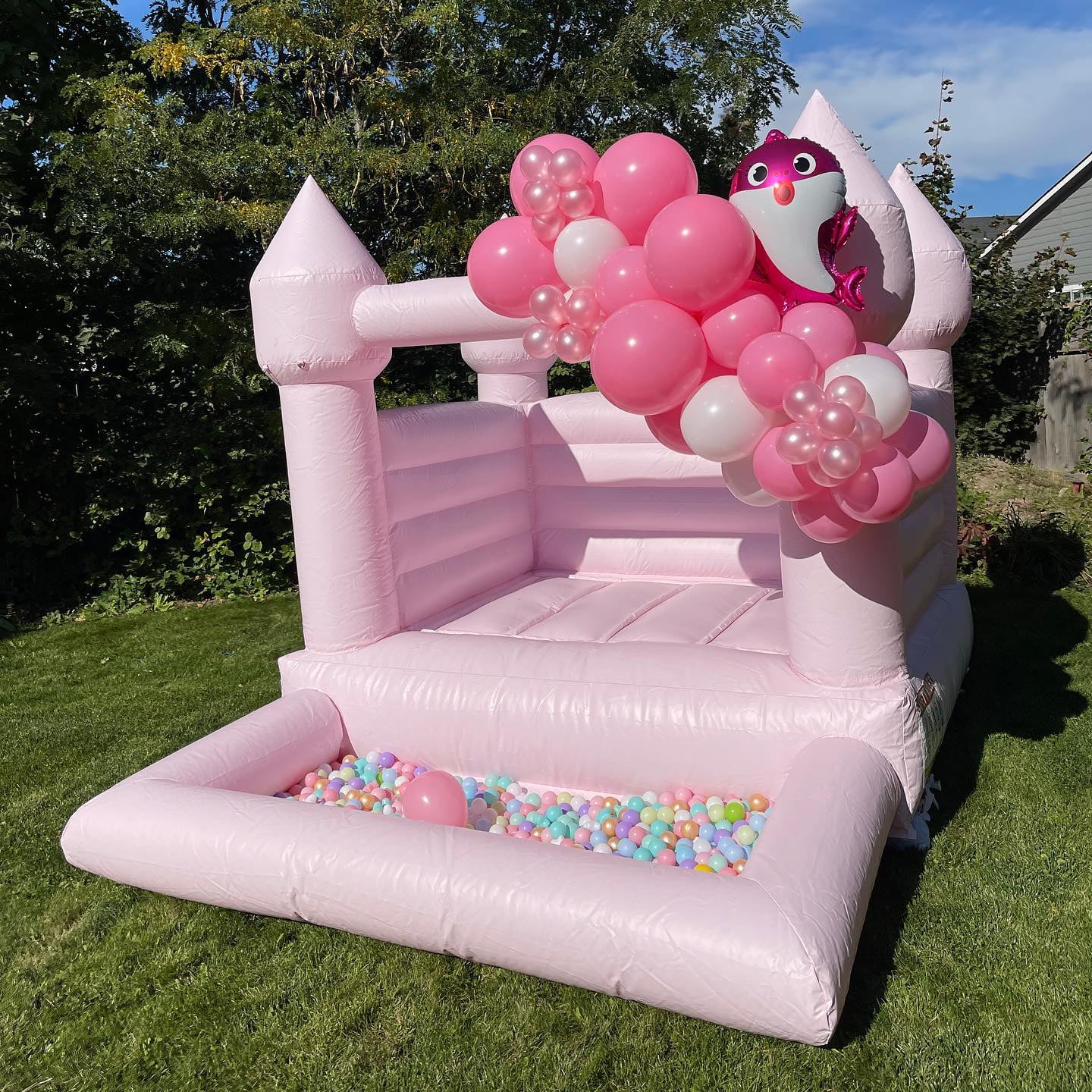 Connsann Bounce House Castle with Ball Pit Inflatable Bouncy Castle Jumping Bed with Air Blower for Wedding/Birthday/Party/Event(Pink 10.5ft x 8.2ft x 7.87ft)
