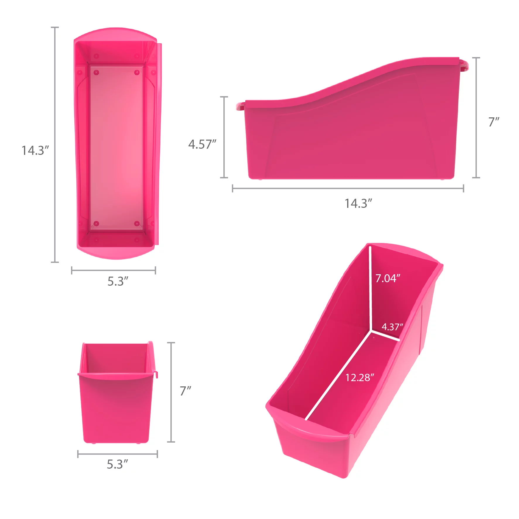 Pen+Gear Plastic Desktop Book Organzer Bin with Label Pocket, Fuchsia Burst, 6-Pack