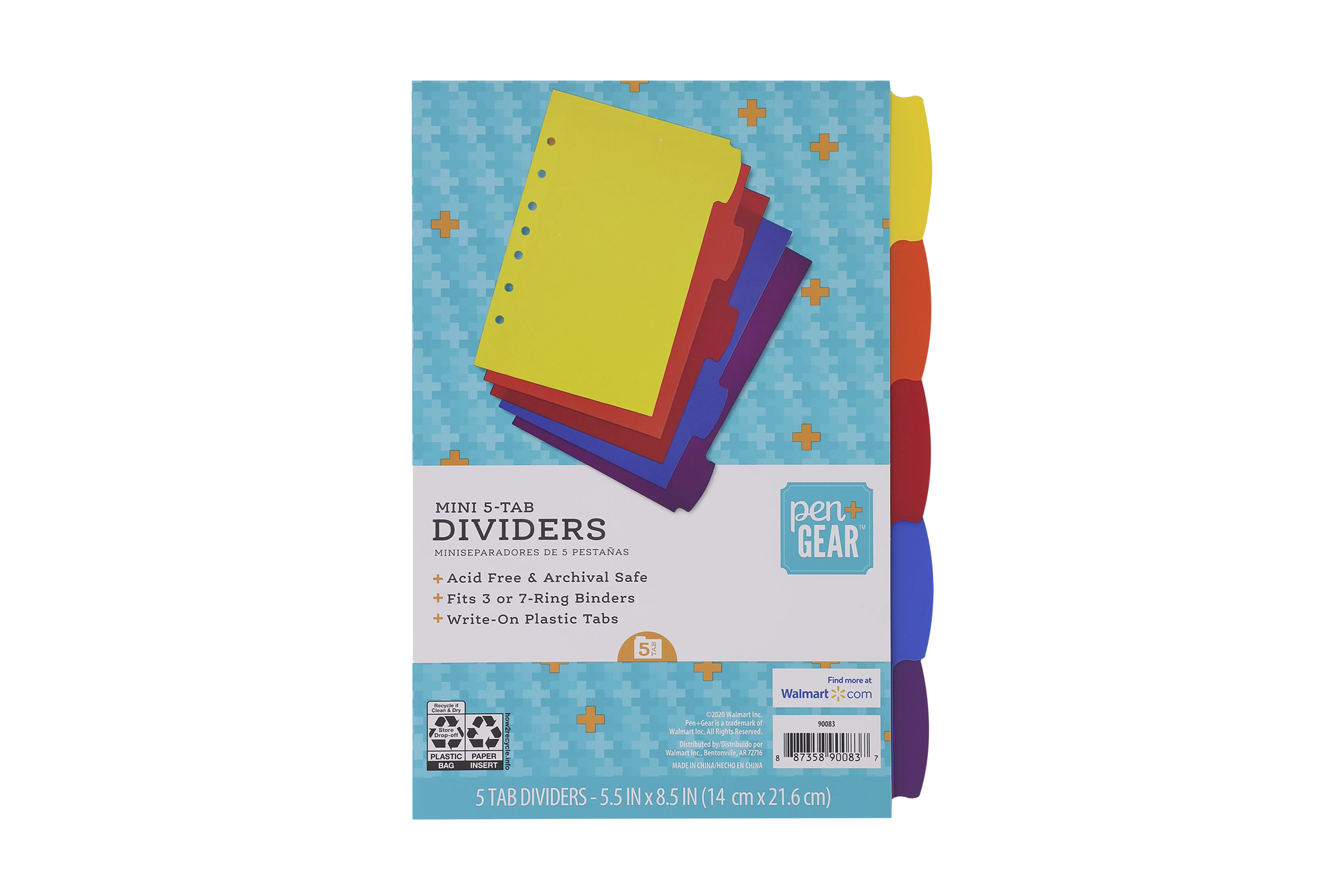 Pen + Gear Vibrant Color 5-Tab Mini Dividers, 5.5-inches x 8.5-inches