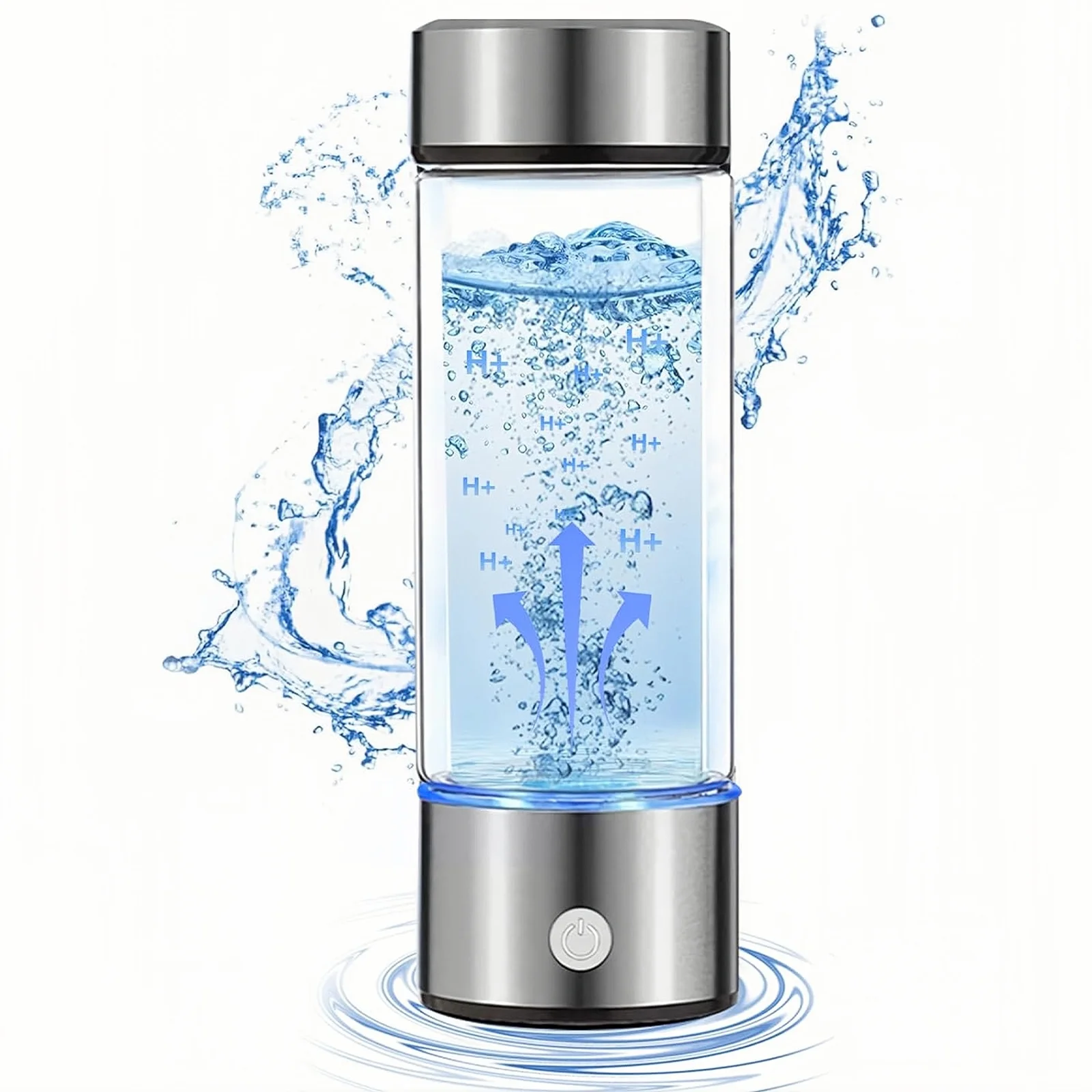 HYEASTR Hydrogen Water Bottle with SPE and PEM Technology, Portable Hydrogen Rich Water Ionizer Machine, for Daily Fitness Home Office Travel Drinking - Silver