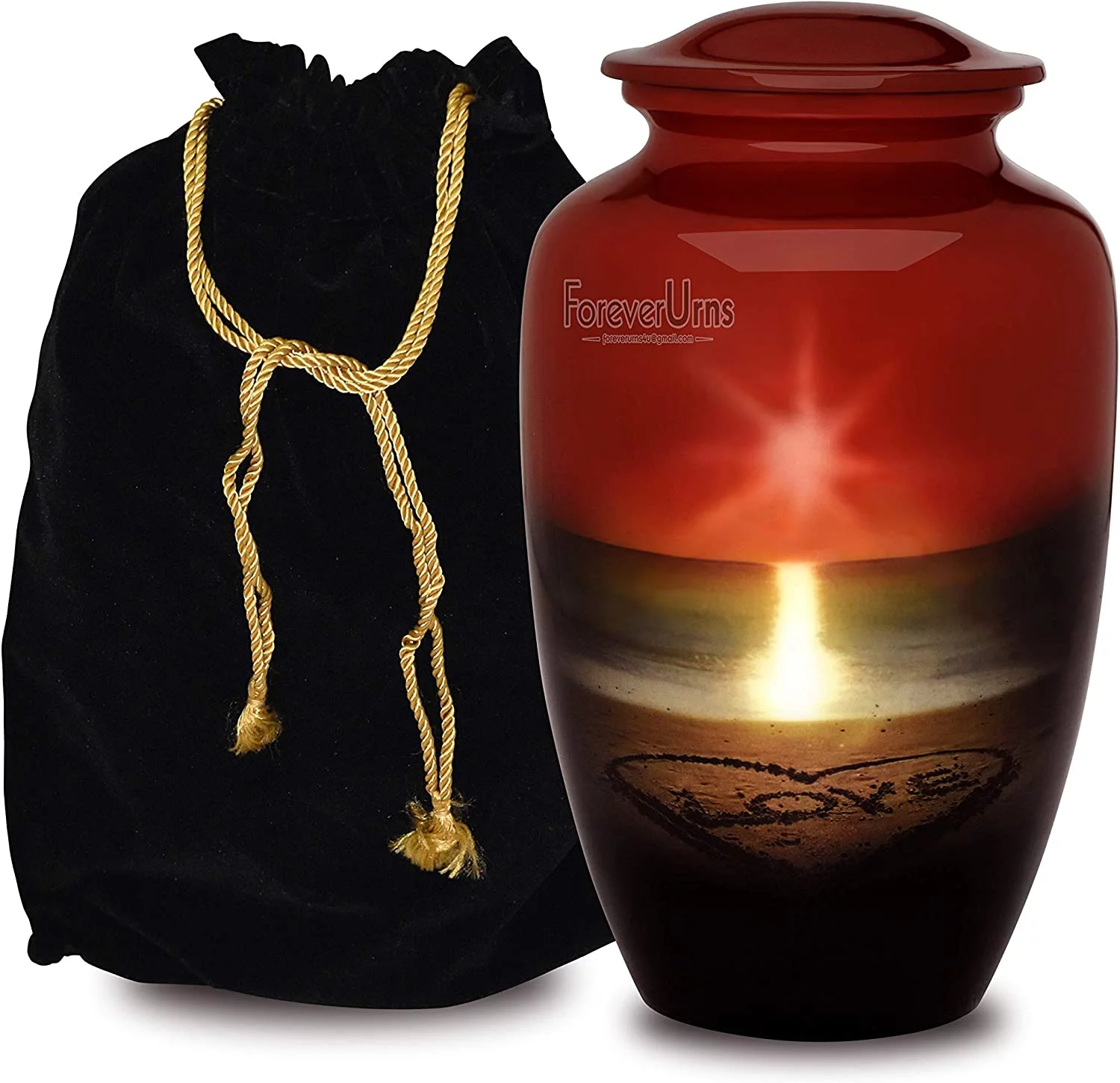Extra Large Urns for Human Ashes, Customized Sunset Adult Cremation Urn, 320 lbs with Velvet Bag.