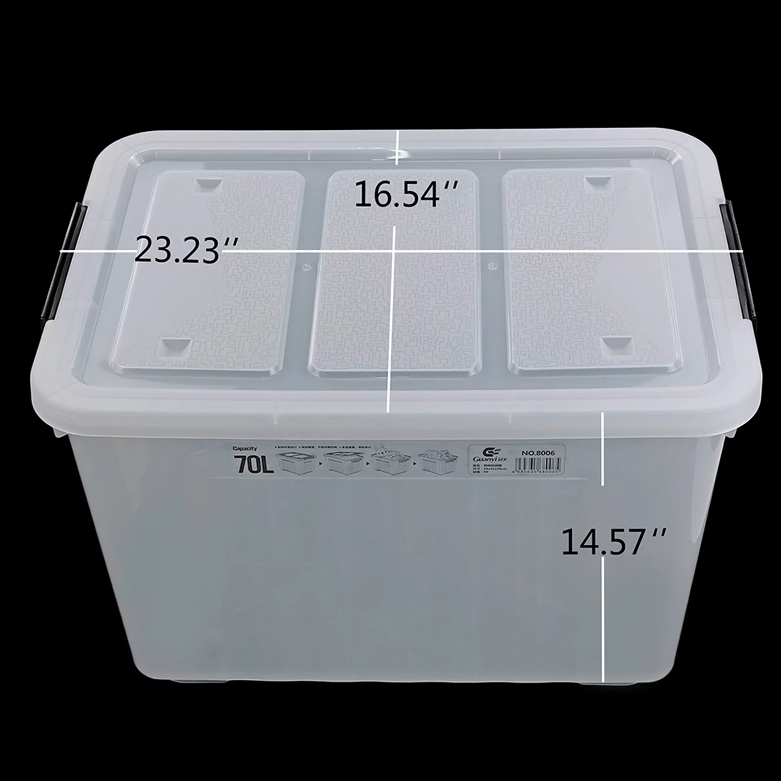Idomy 4-Pack  70 L Large Clear Storage Boxes, Plastic Latching Boxes with Wheels