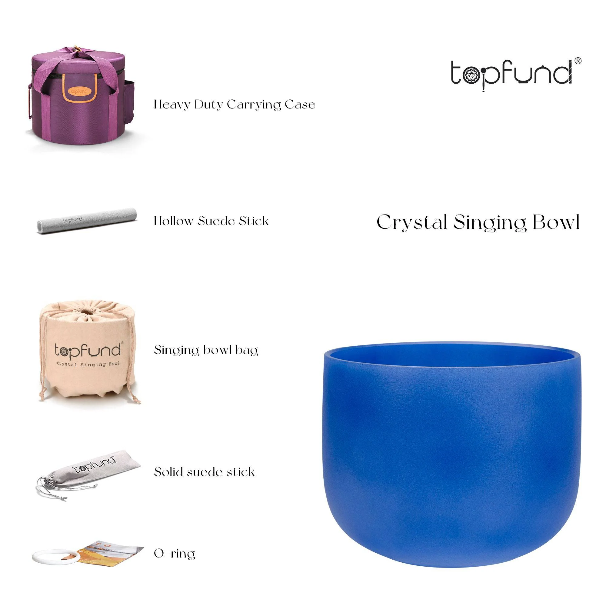 TOPFUND 440Hz Blue G Note 8 inch Crystal Singing Bowl Throat Chakra with Heavy Duty Carrying Case and Suede Stick