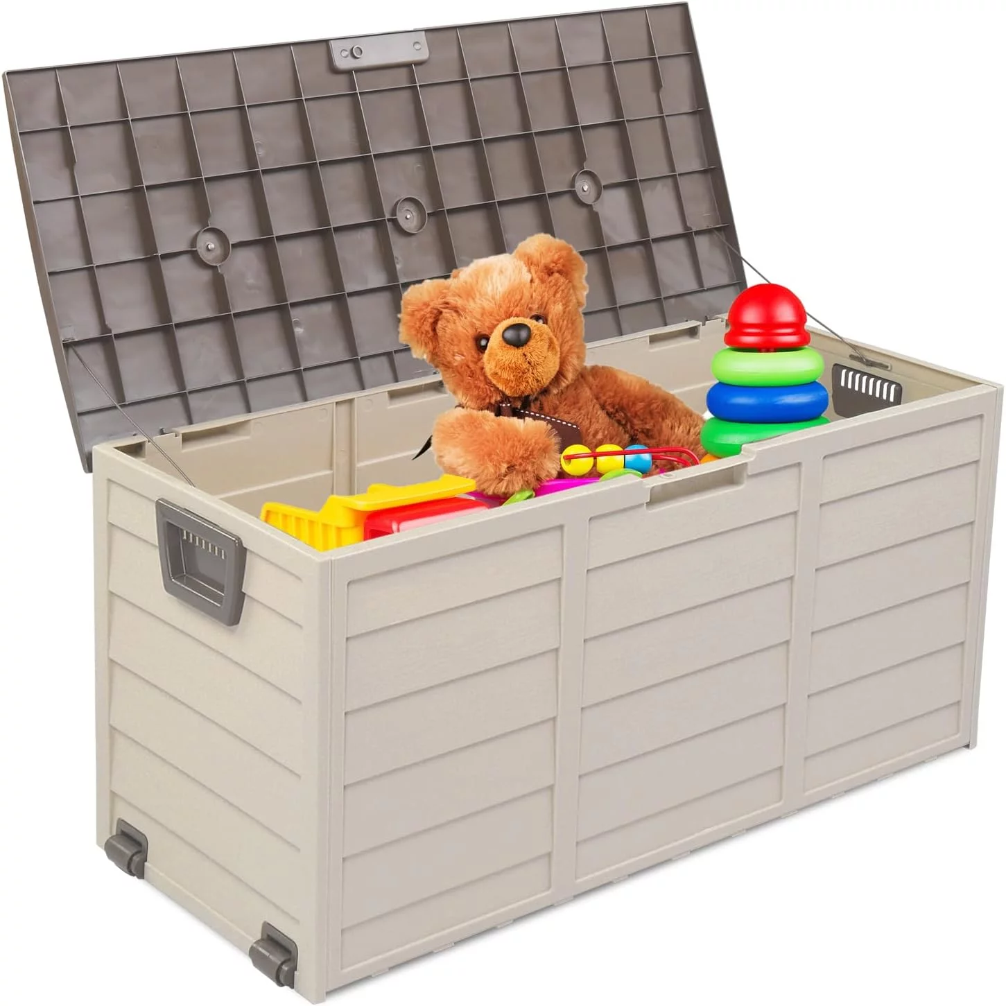 U-SHARE Upgraded 75 Gallon Outdoor Storage Box, Lockable Plastic Storage Containers with Lid, Patio Deck Box Furniture for Garden, Pool, Balcony, Yard